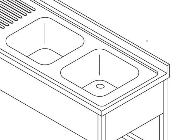 Dishwasher Table - 120 x 60 cm - with Sink and Backsplash - incl Storage Shelf — 2