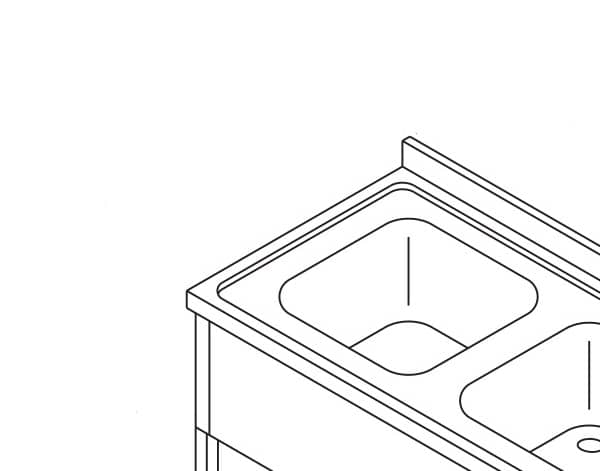 Dishwasher Table - 200 x 70cm - Left - with 2 Sinks and Backsplash - incl Storage Shelf — 4