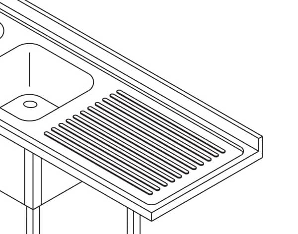 Dishwasher Table - 200 x 70cm - Left - with 2 Sinks and Backsplash - incl Storage Shelf — 3