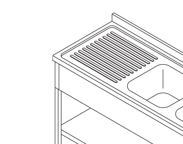 Dishwasher Table - 190 x 70cm - with 2 Sinks and Backsplash - incl Storage Shelf — 2