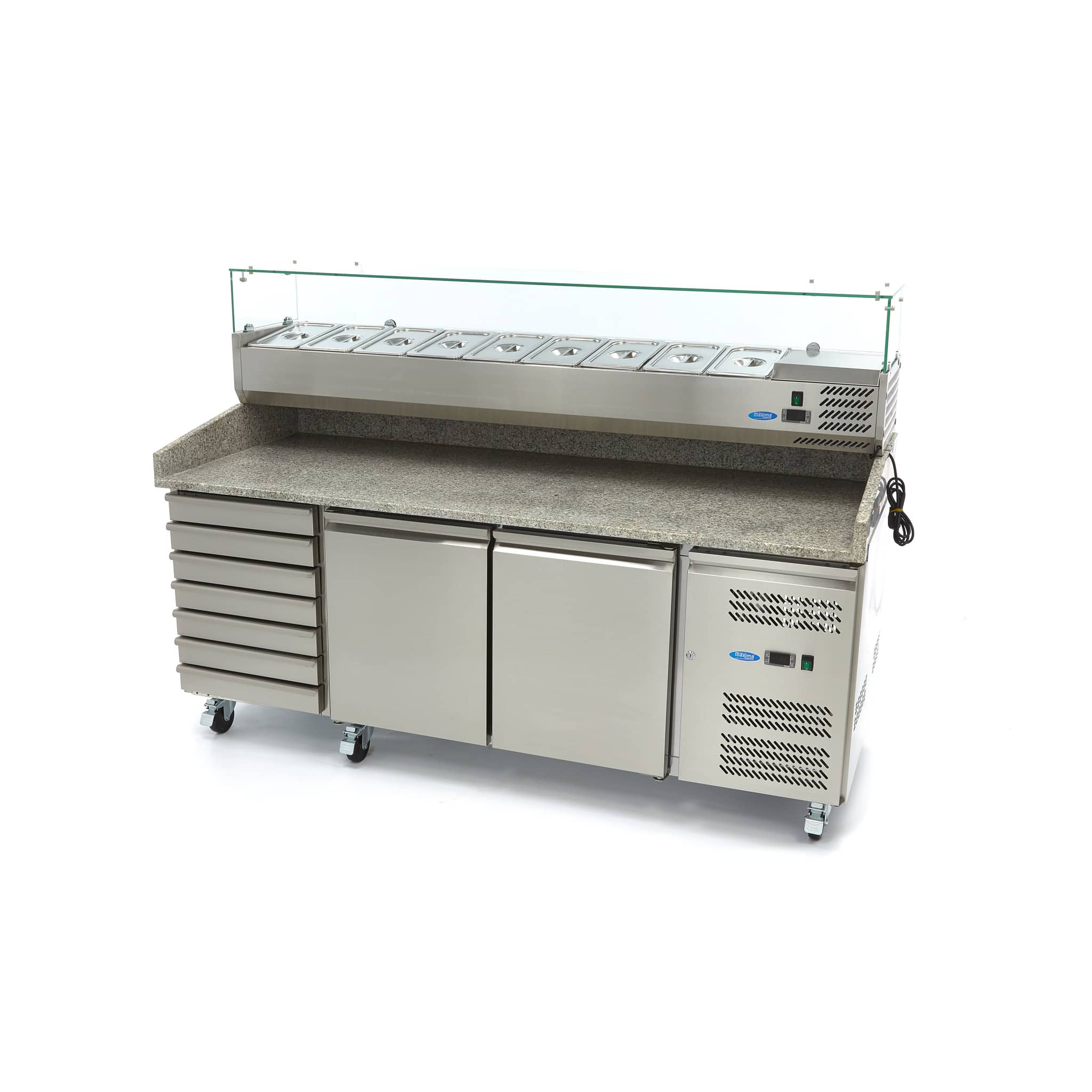 Pizza Prep Fridge - 202cm - 2 Doors - 7 Drawers — 6