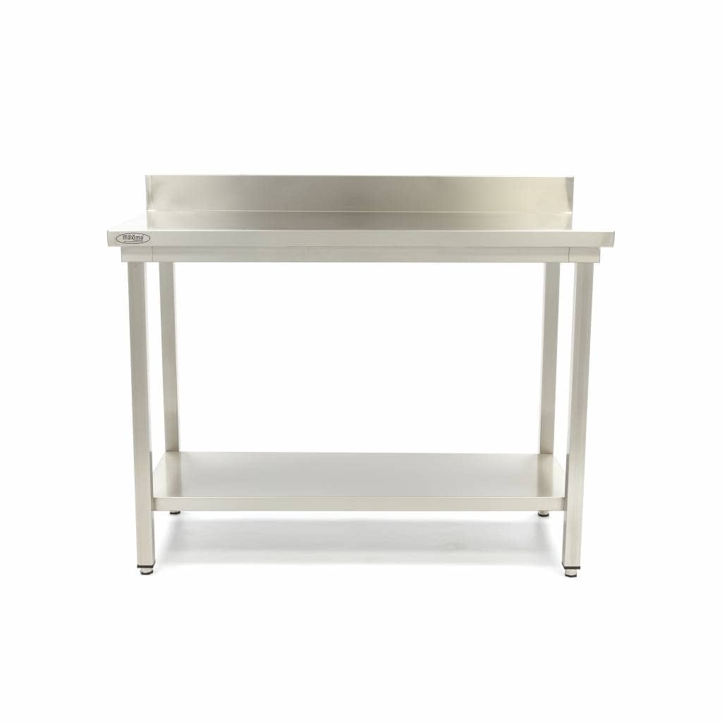 Stainless Steel Table - 140 x 60cm - Adjustable Height - with Backsplash and Storage Shelf — 2