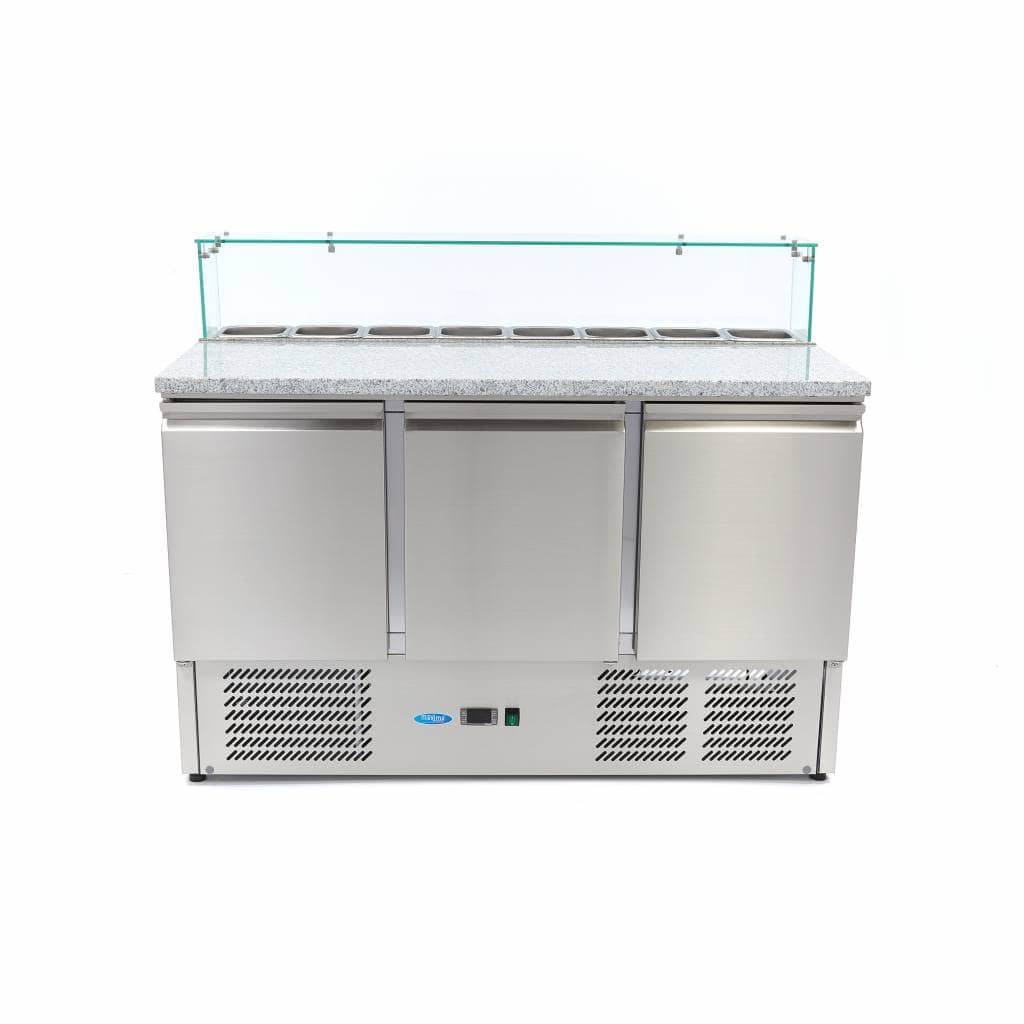 Pizza Prep Fridge - 137cm - 3 Doors - Fits 8 x 1/6 GN - incl Glass Cover — 2