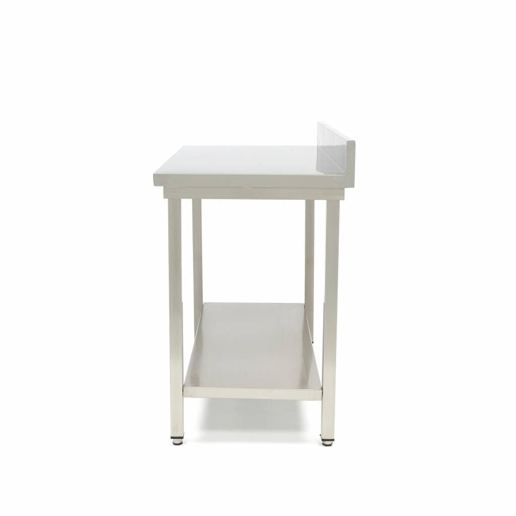 Stainless Steel Table - 160 x 60cm - Adjustable Height - with Backsplash and Storage Shelf — 3