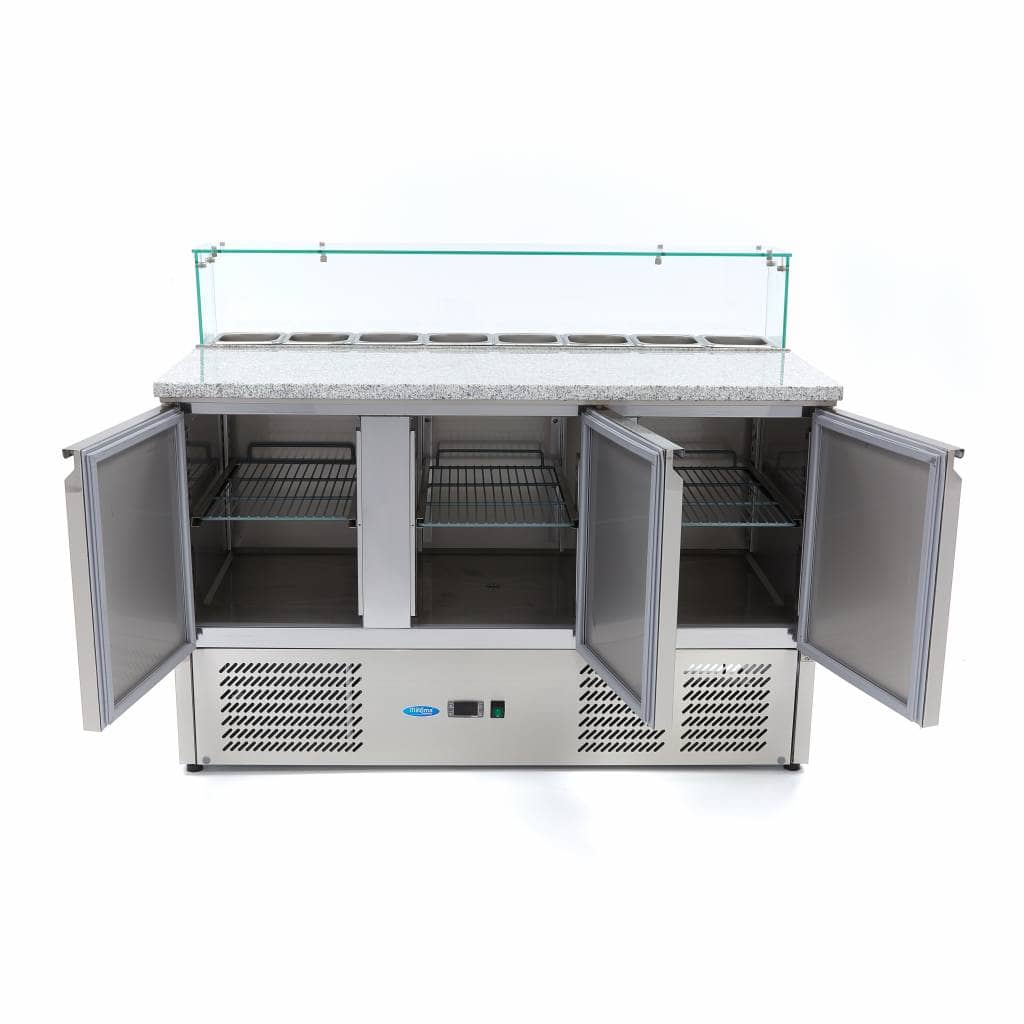 Pizza Prep Fridge - 137cm - 3 Doors - Fits 8 x 1/6 GN - incl Glass Cover — 3