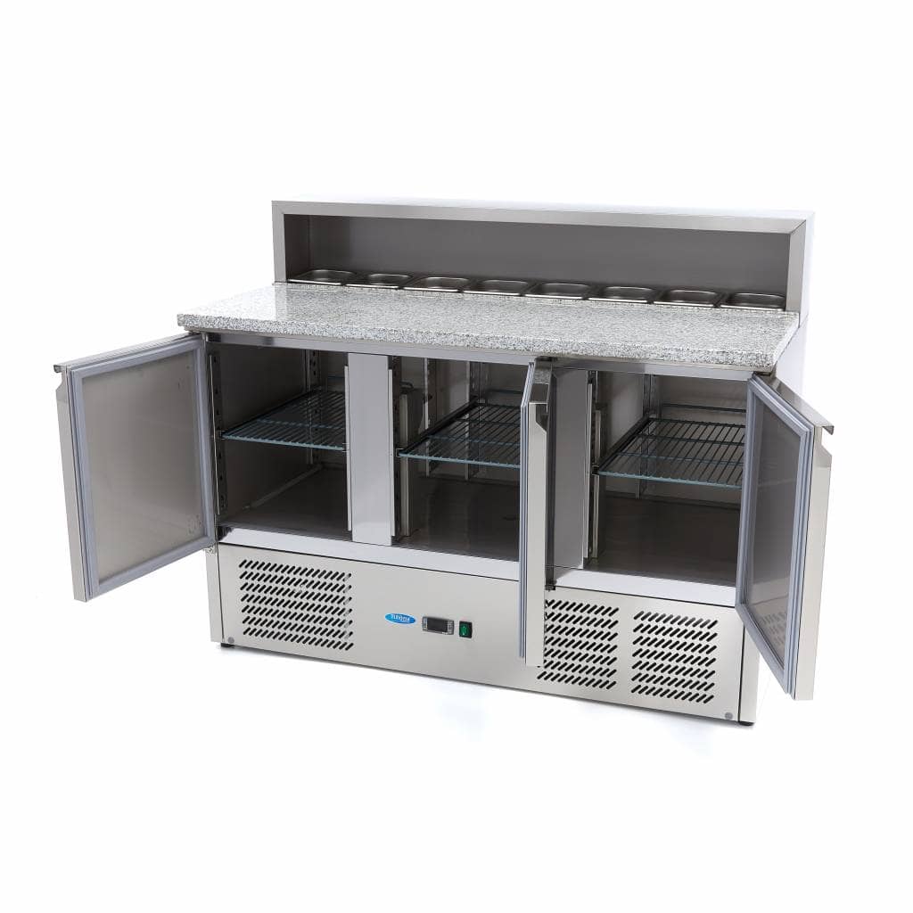 Pizza Prep Fridge - 137cm - 3 Doors - Fits 8 x 1/6 GN - incl Stainless Steel Cover — 6