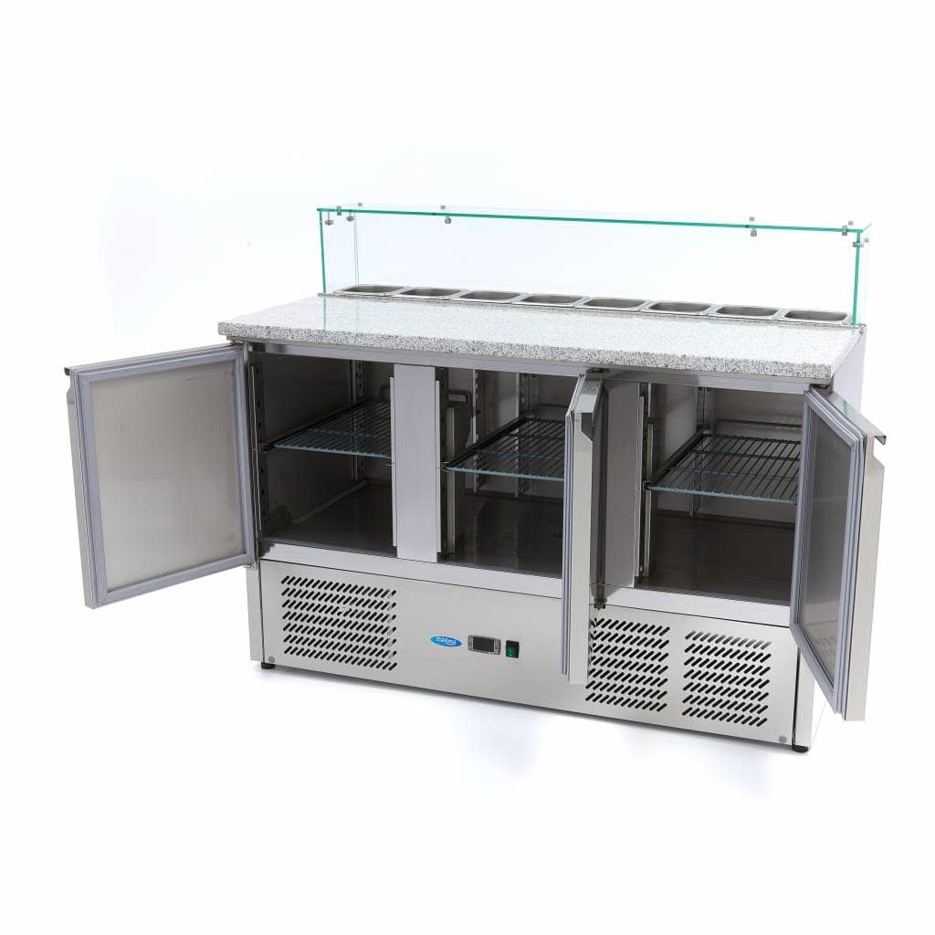 Pizza Prep Fridge - 137cm - 3 Doors - Fits 8 x 1/6 GN - incl Glass Cover — 5
