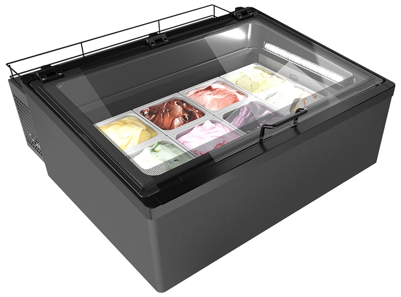 Vitrină frigorifică verticală pentru patiserie și înghețată Mondial Framec seria MINI CREAM 4, Italia — 2