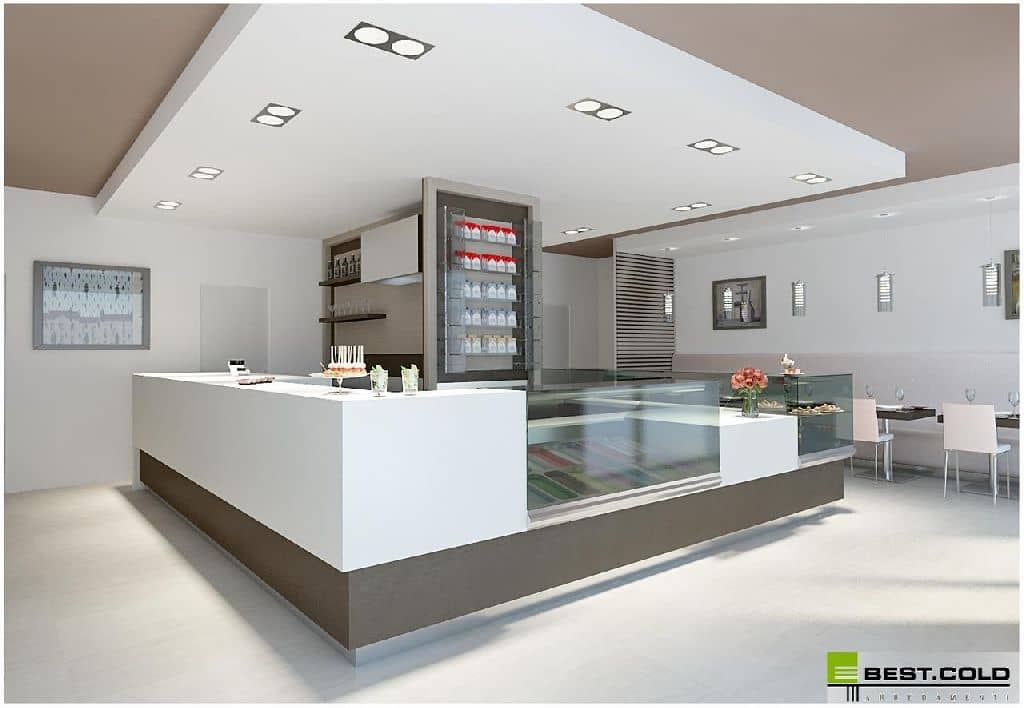 Mobilier bar cu front piatră naturală și baze inox refrigerate Best Cold seria Stonage, Italia — 4