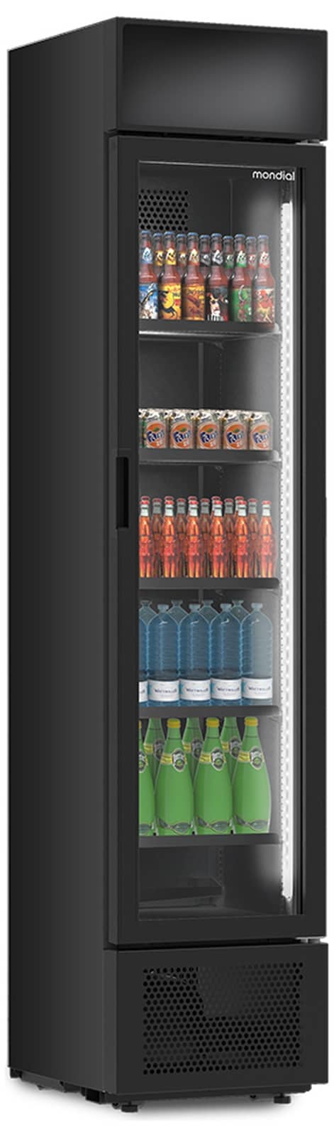 Vitrină frigorifică verticală pentru băuturi și răcoritoare Mondial Framec seria SLIM P BLACK (+2°C +8°C), Italia — 2
