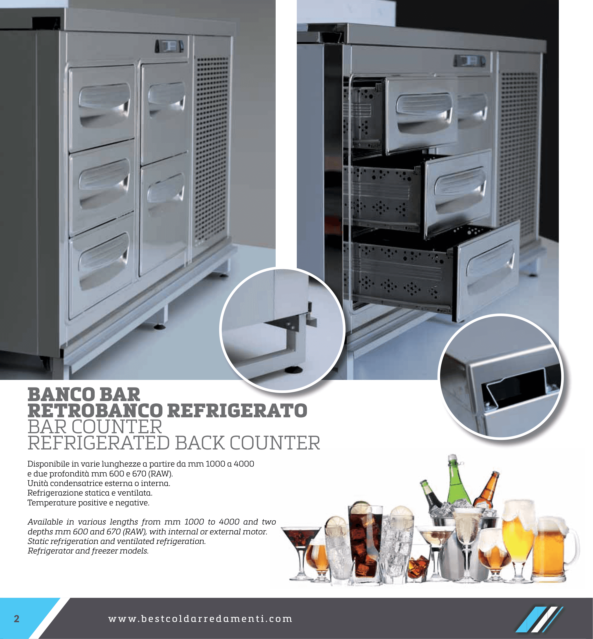 Masă frigorifică profesională inox pentru bar și retro-bar Best Cold, uși & sertare, Italia — 4