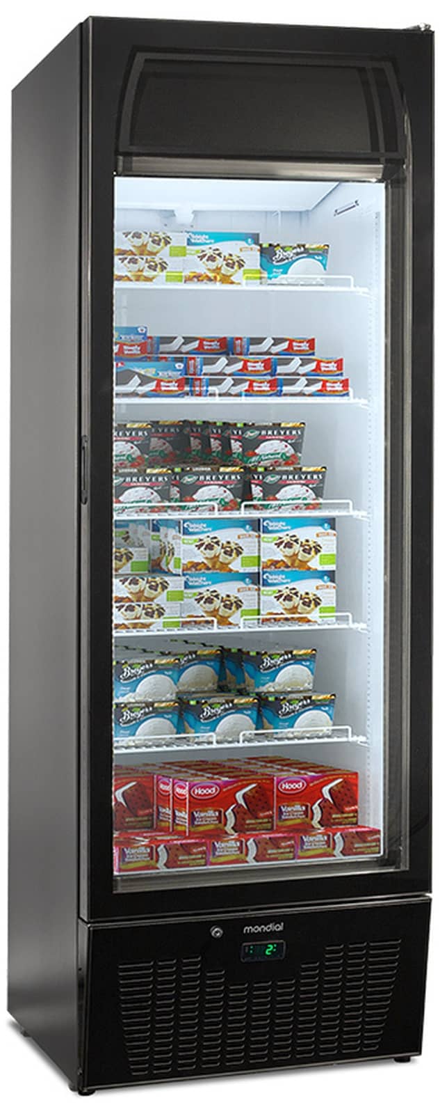 Vitrină frigorifică verticală pentru patiserie și înghețată Mondial Framec seria EXPO NV, Italia — 2