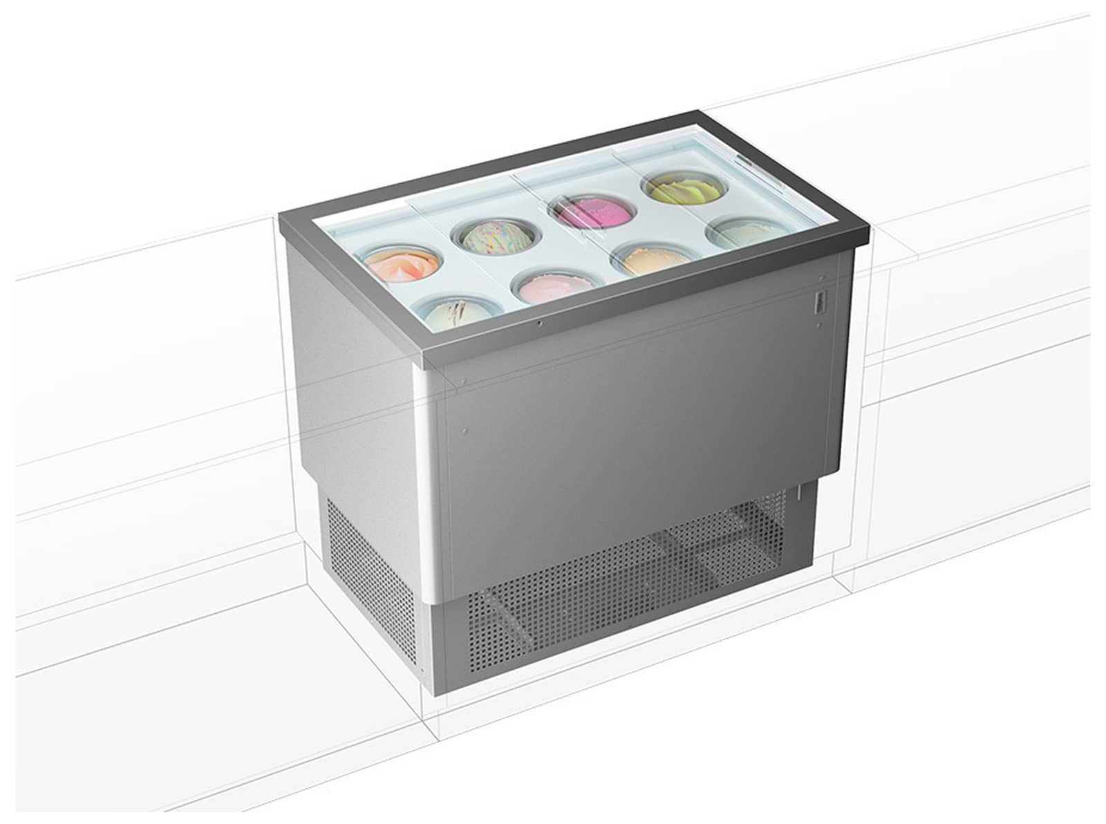 Vitrină frigorifică profesională pentru înghețată Mondial Framec seria DOLCE VITA IN VISTA (-20°C -5°C), Italia — 2