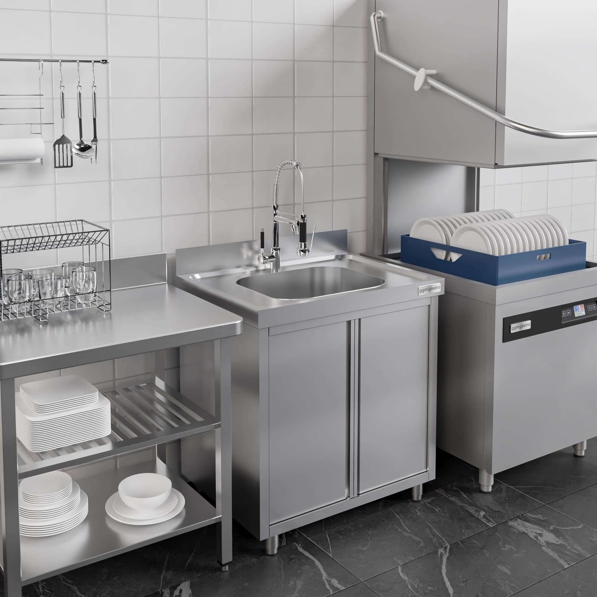 Chiuvetă tip dulap PREMIUM - din oțel inoxidabil - 800x700 mm - cu 1 cuvă centrală — 8