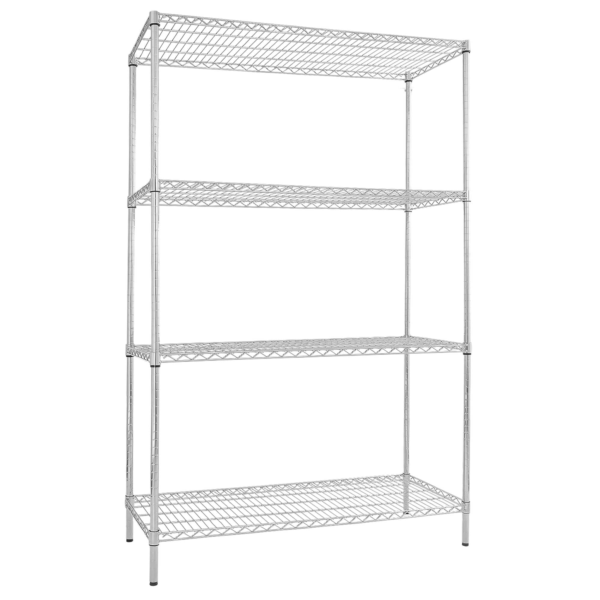 Raft metalic - Modul de bază - 1200x450x(H)1800 mm - Adâncime: 450 mm - cu 4 polițe reglabile - cromat - Capacitate totală: 180 kg — 2