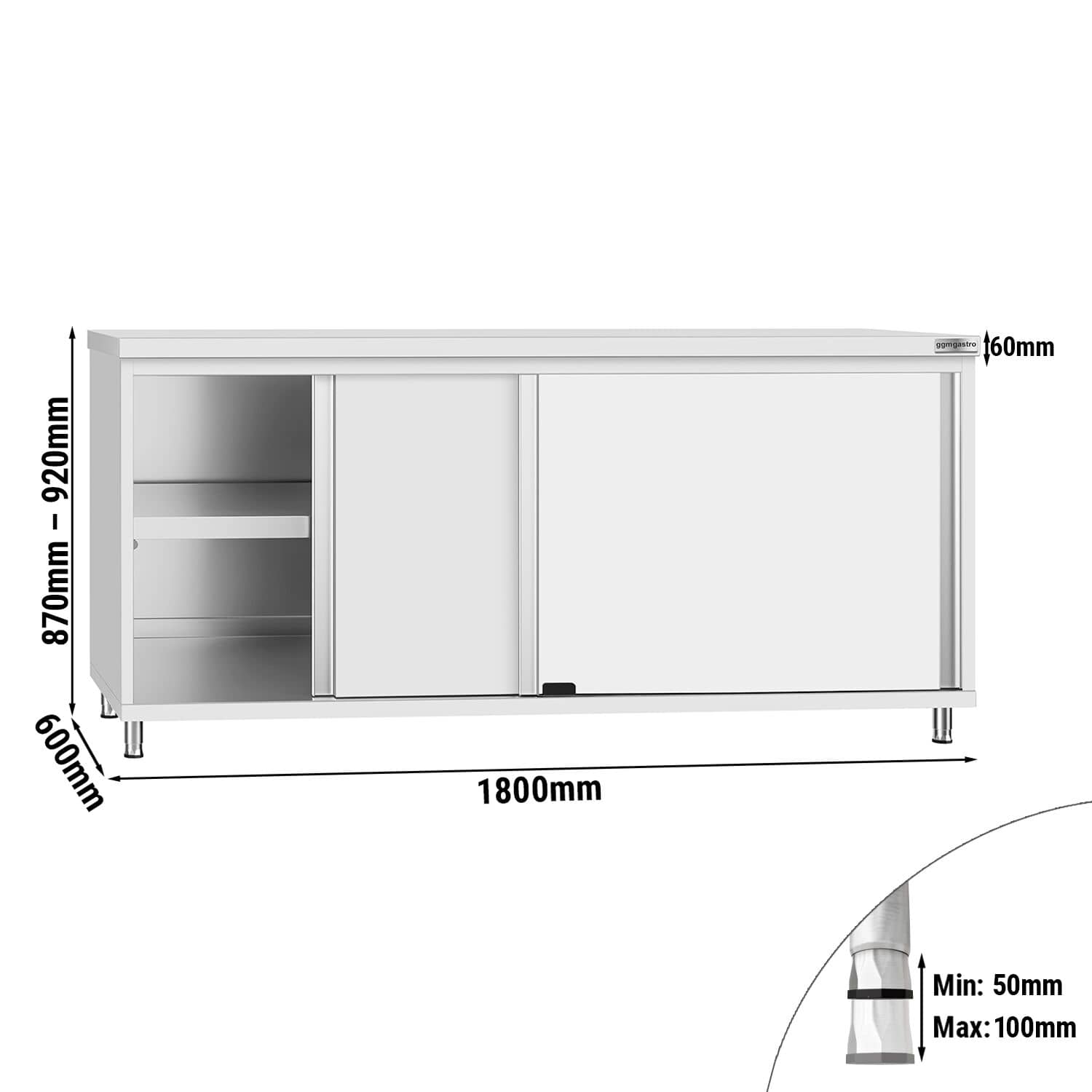 Dulap de lucru din oțel inoxidabil ECO - 1800x600 mm - uși glisante — 3