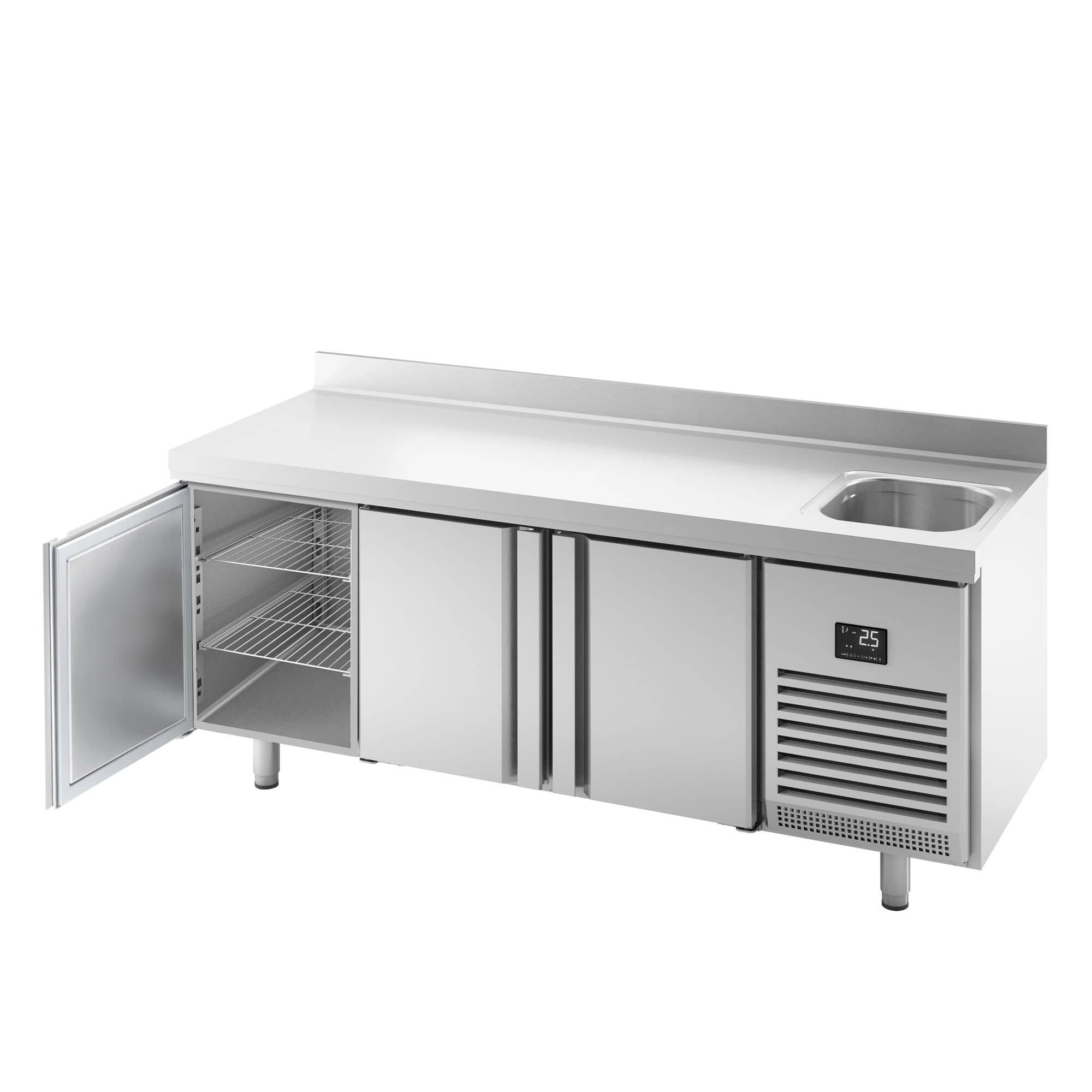 Masă frigorifică Premium PLUS – 1960 x 700 mm – cu 1 compartiment, 3 uși – cu rebord — 6