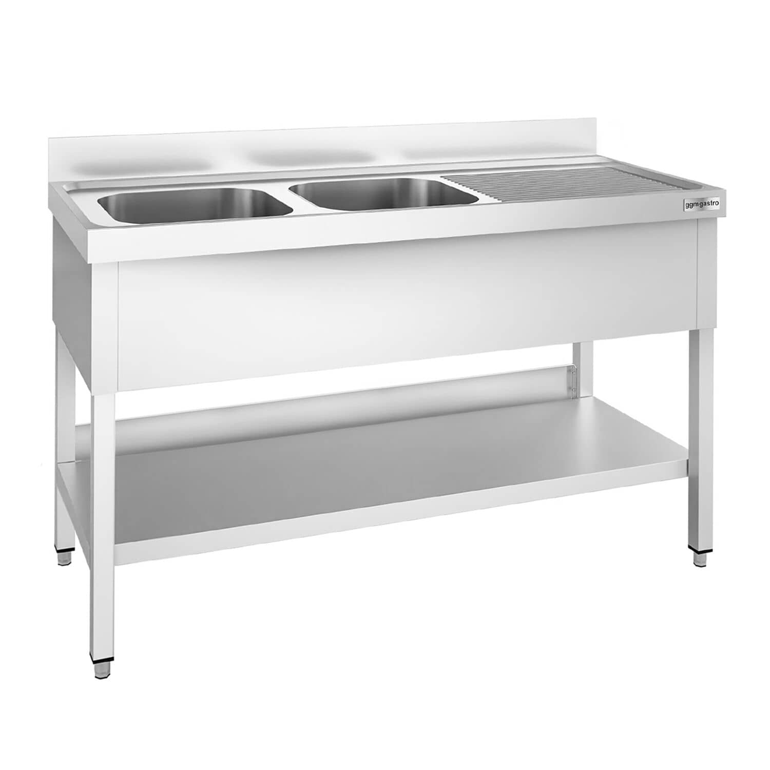 Chiuvetă profesională PREMIUM - 1600x600 mm - cu poliță inferioară - cu 2 cuve — 2