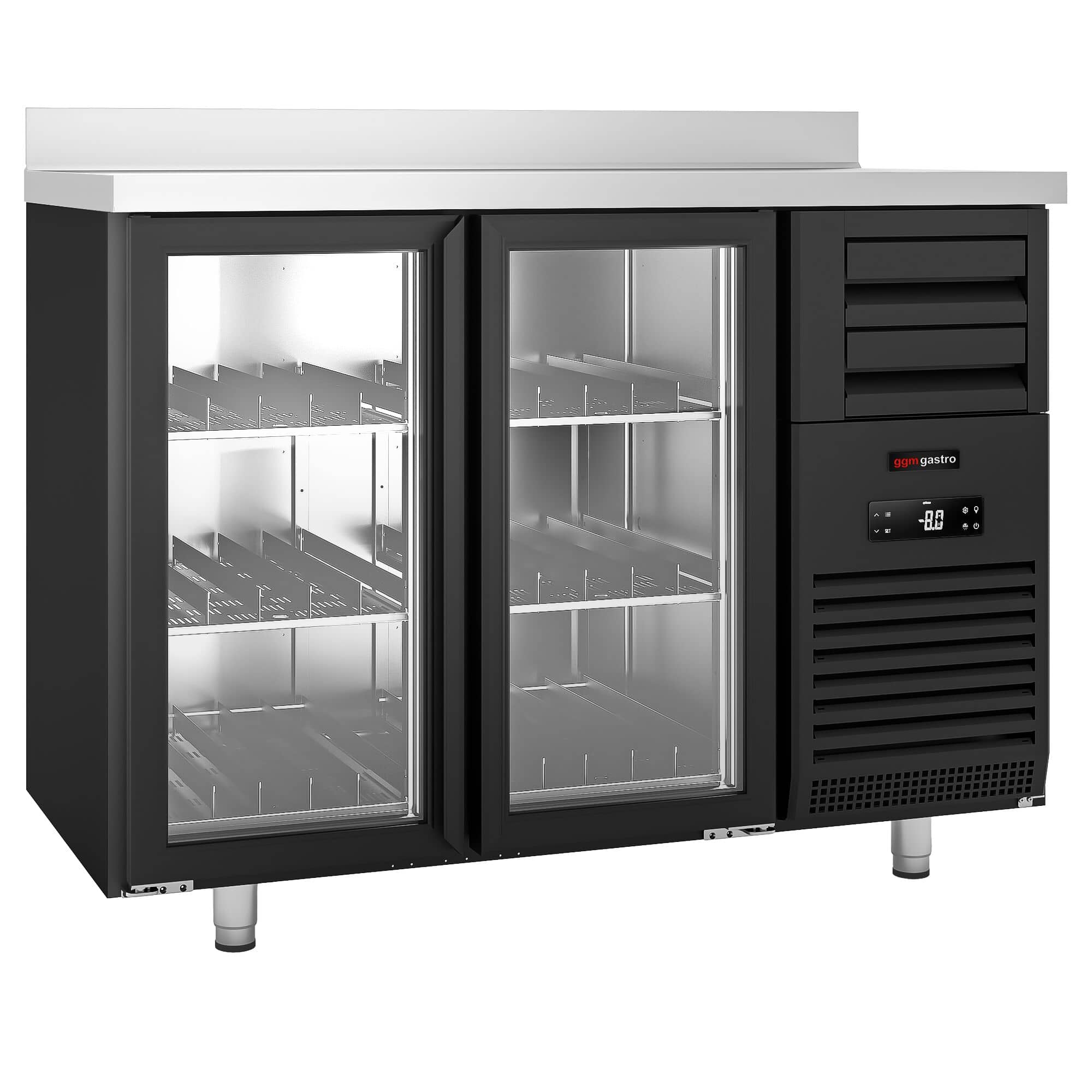 Frigider Bar Profesional PREMIUM PLUS - SUPERCOOLER - 1475x700 mm - 440 L - 2 uși din sticlă, 6 sertare, bordură spate 40 mm, iluminare LED & încuietoare - negru — 5