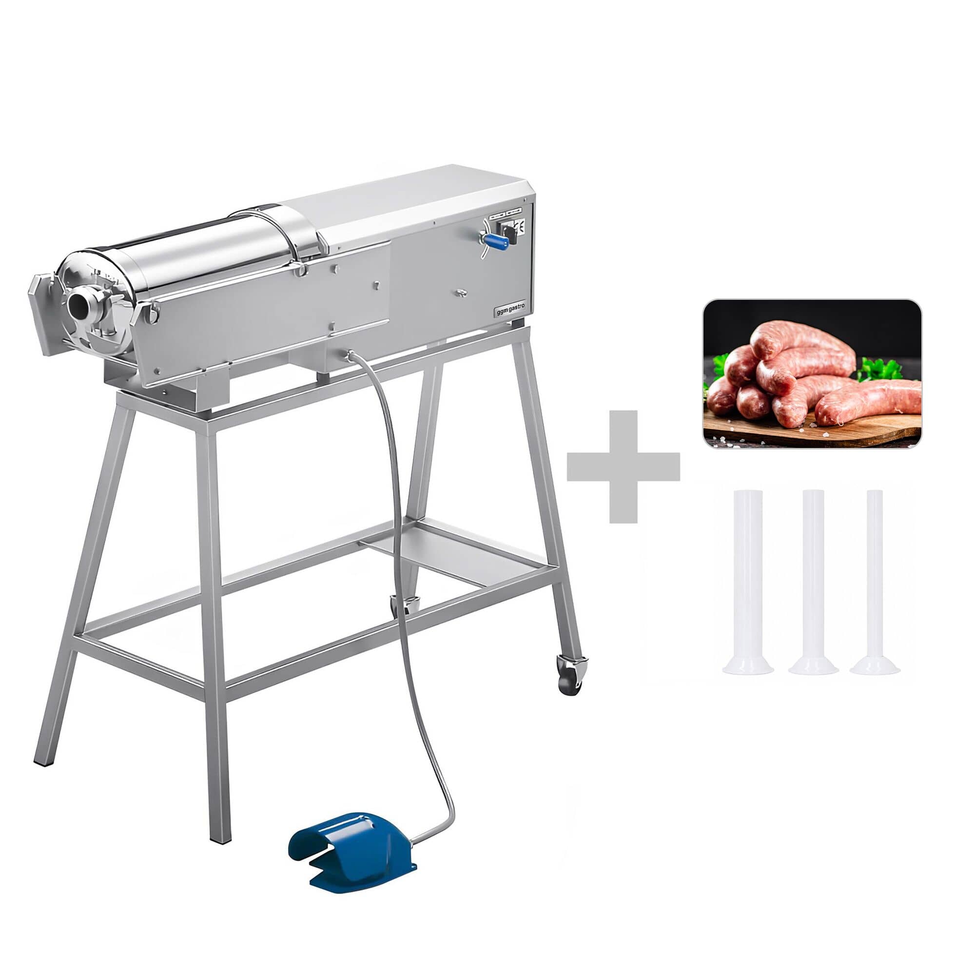 Mașină de umplut cârnați electrică orizontală - 30 l - 560 W - oțel inoxidabil - incl. Pedală de acționare & 3 duze pentru cârnați — 2