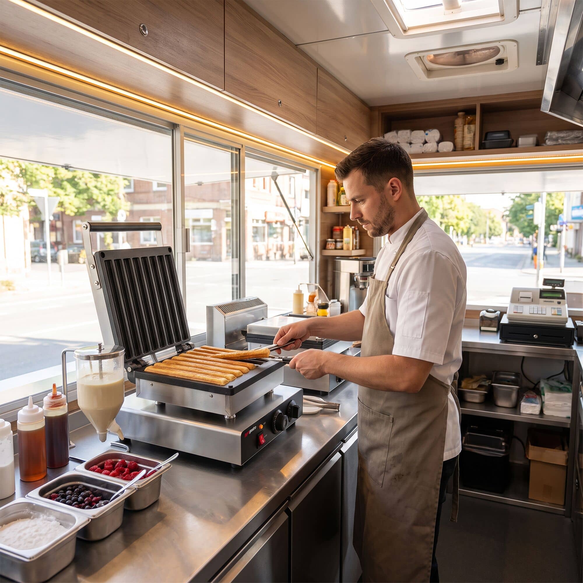 Aparat de vafe – individual – manual – 1,75 kW – formă: churro – plăci de coacere cu strat de teflon — 11