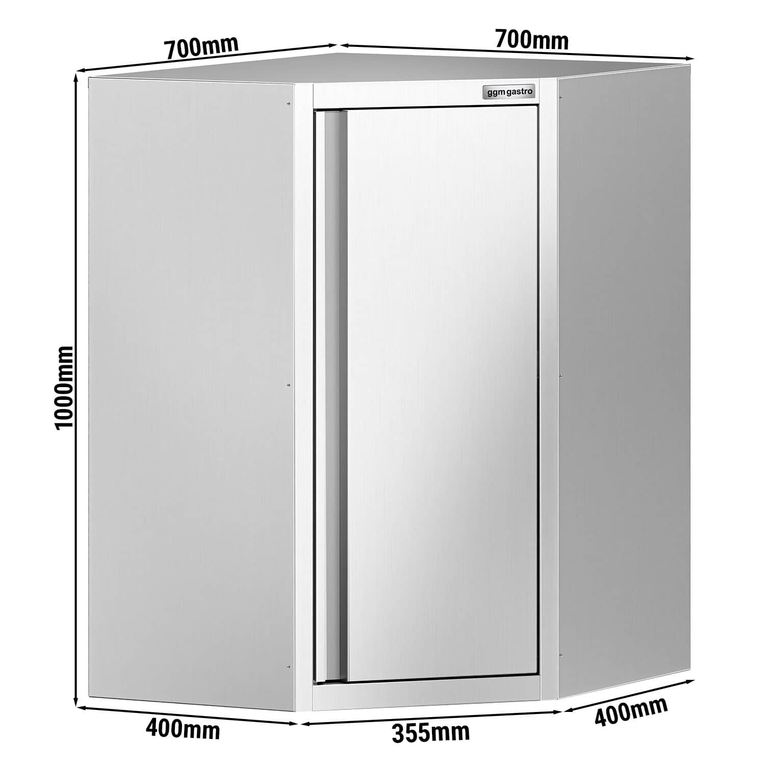 Dulap de perete din oțel inoxidabil de colț - 700x700 mm - cu ușă batantă - 1.000 mm înălțime — 3