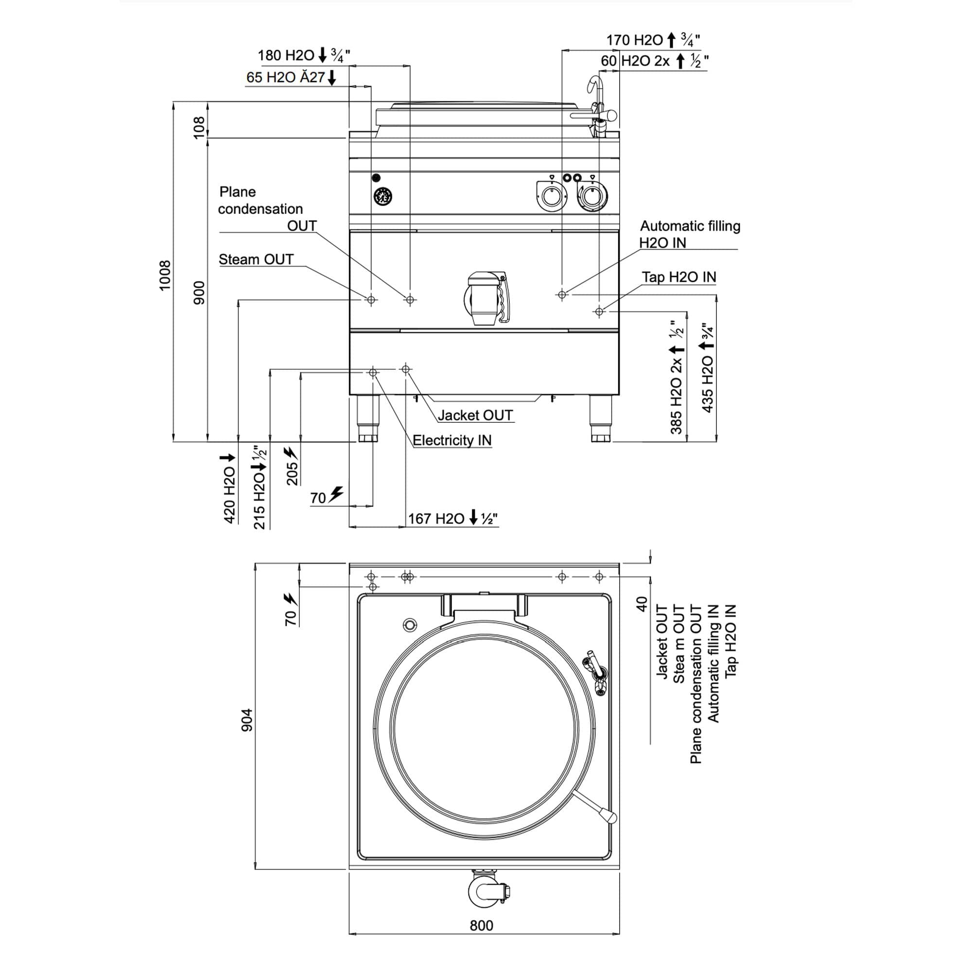Fierbător electric – 150 litri – 18 kW – Încălzire indirectă – cu robinet de alimentare cu apă și de evacuare — 11