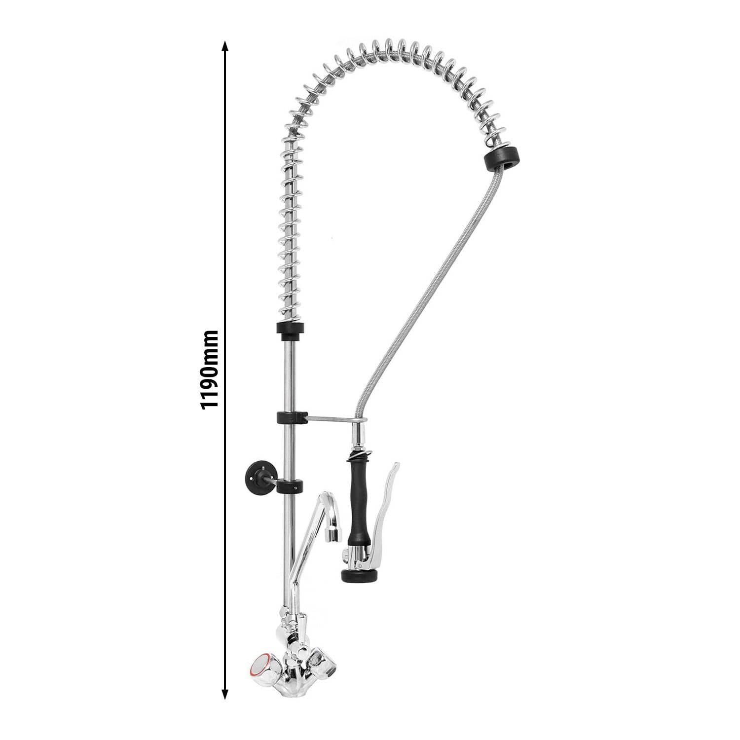 Duș prespălare cu 1 orificiu [2000] PREMIUM PLUS - cu duș pre‑spălare, pistol de pulverizare, furtun flexibil, montaj pe perete & doi robineți - pentru apă rece și caldă — 3