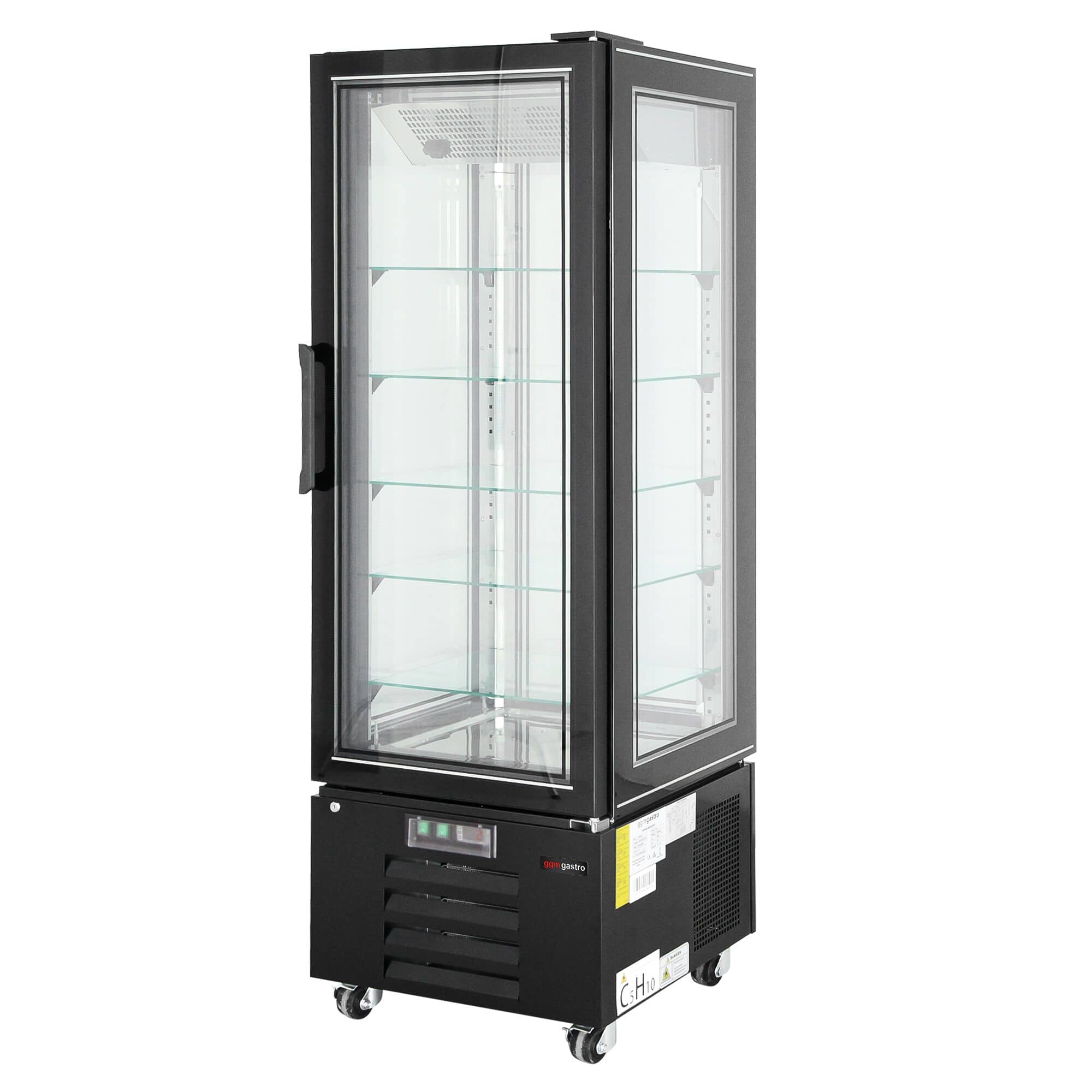 Vitrină panoramică - 248 litri - 650 mm - 1 ușă din sticlă - geam drept - cu 5 rafturi - iluminare LED - negru — 5