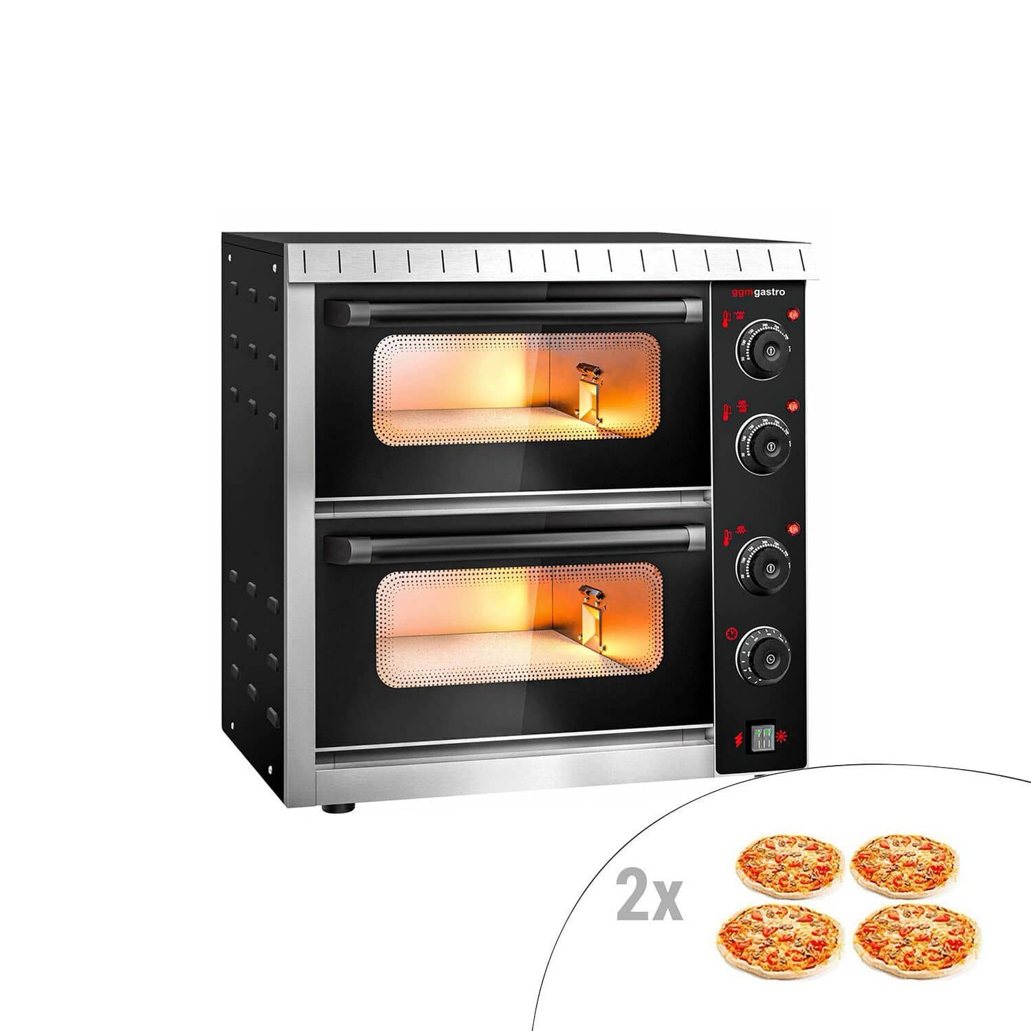 Cuptor electric mini pentru pizza – 4+4 x 20 cm – cu acționare manuală — 2