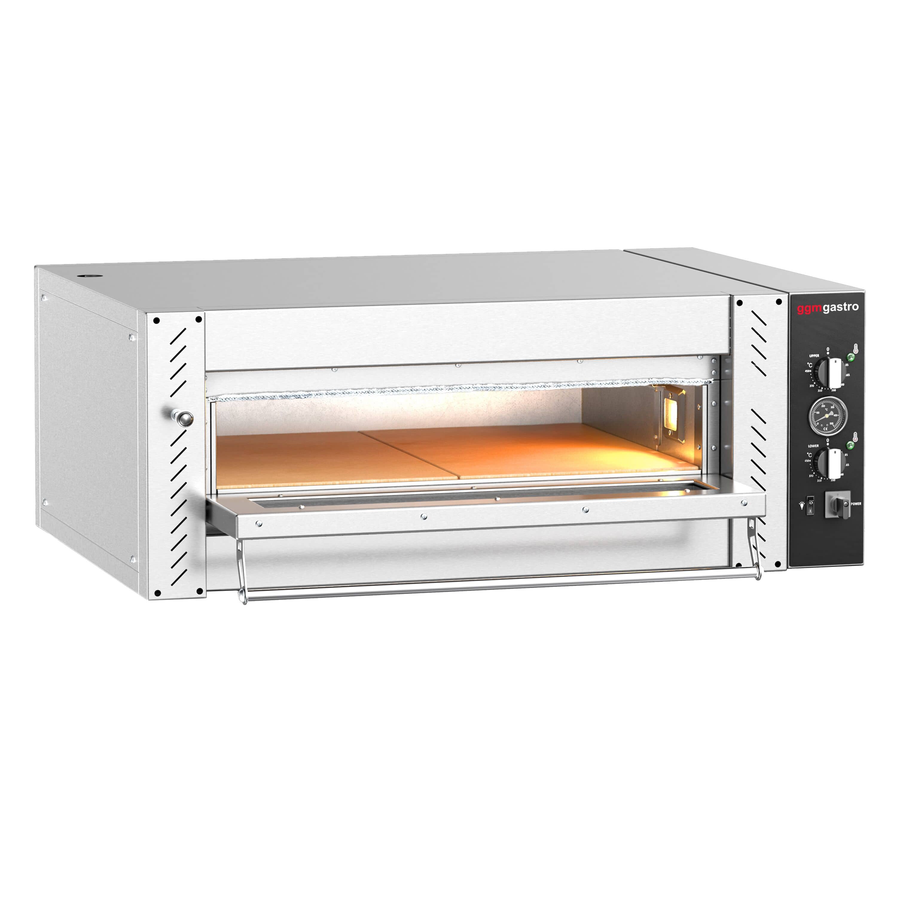 Cuptor pizza electric (vatră din șamotă) - 1010x850x385 mm - 4 x Ø 30 cm - până la 450 °C - Control manual (analogic) — 4