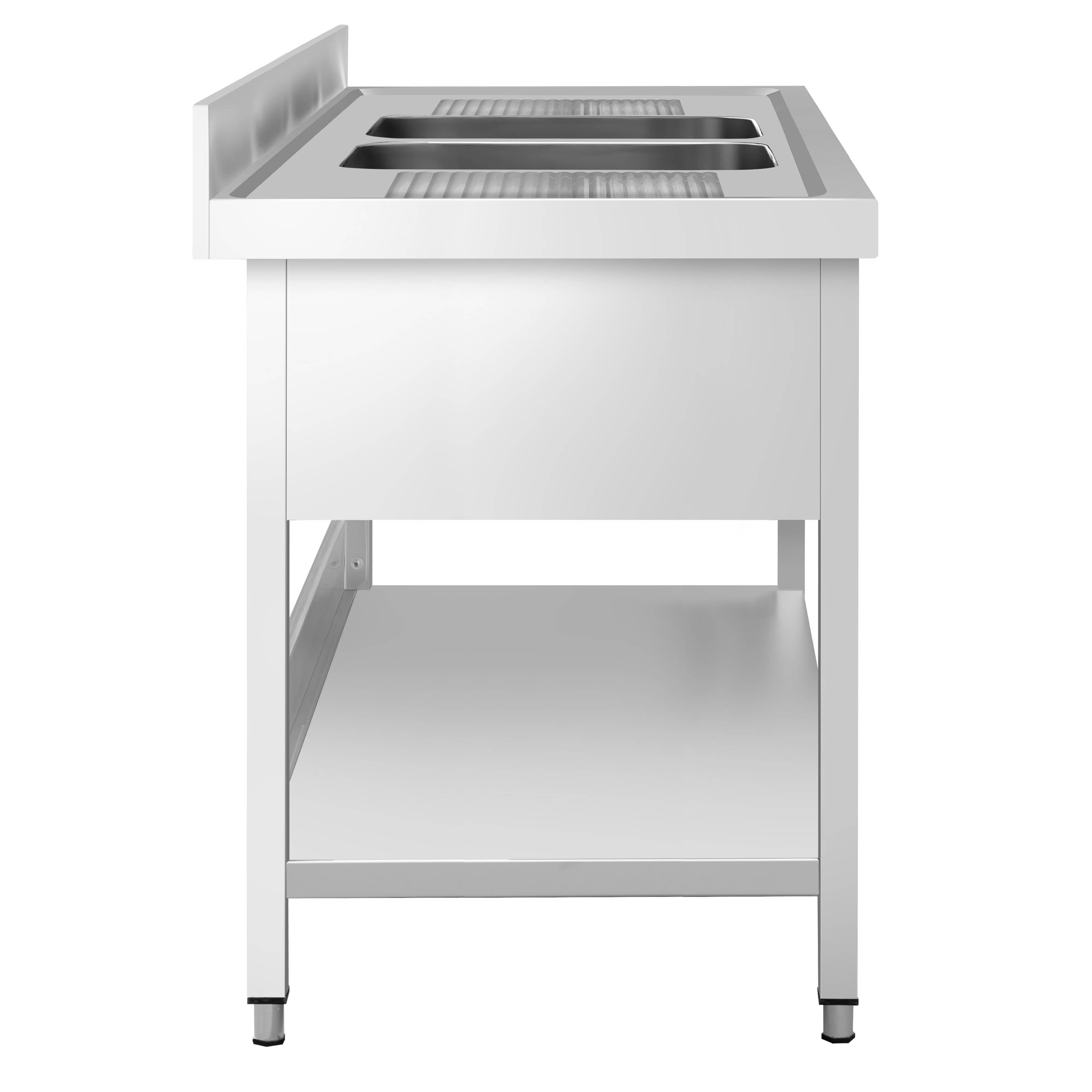 Chiuvetă profesională pentru oale PREMIUM - 2000x700 mm - cu poliță inferioară - cu 2 cuve — 6