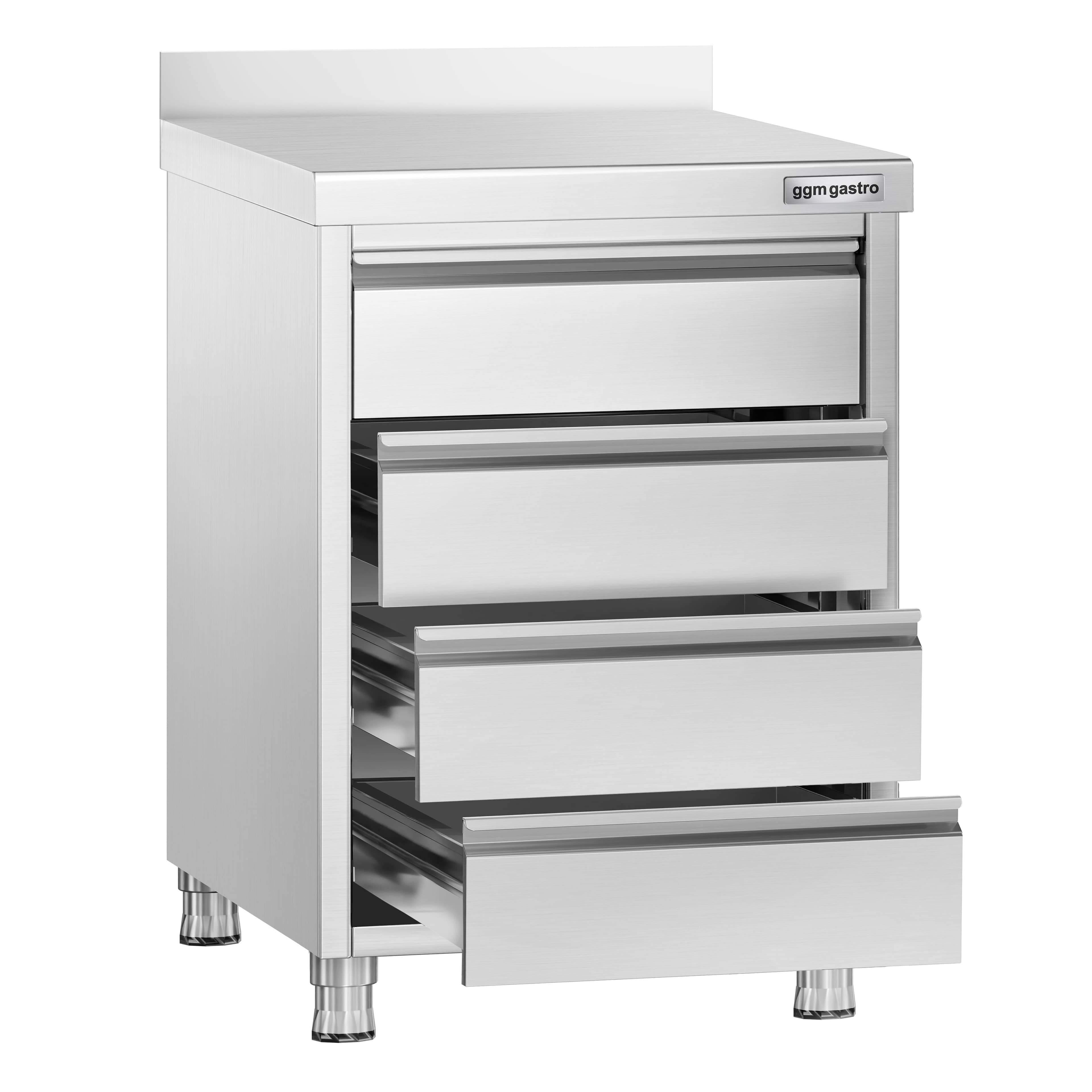 Masă tip dulap PREMIUM - oțel inoxidabil - cu 4 sertare - cu rebord - 500x700 mm — 4