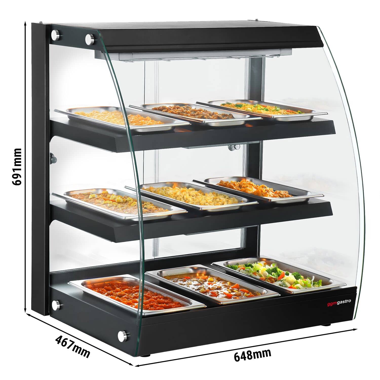 Vitrină caldă de banc - 648 mm - 1,16 kW - cu 3 rafturi - negru — 3