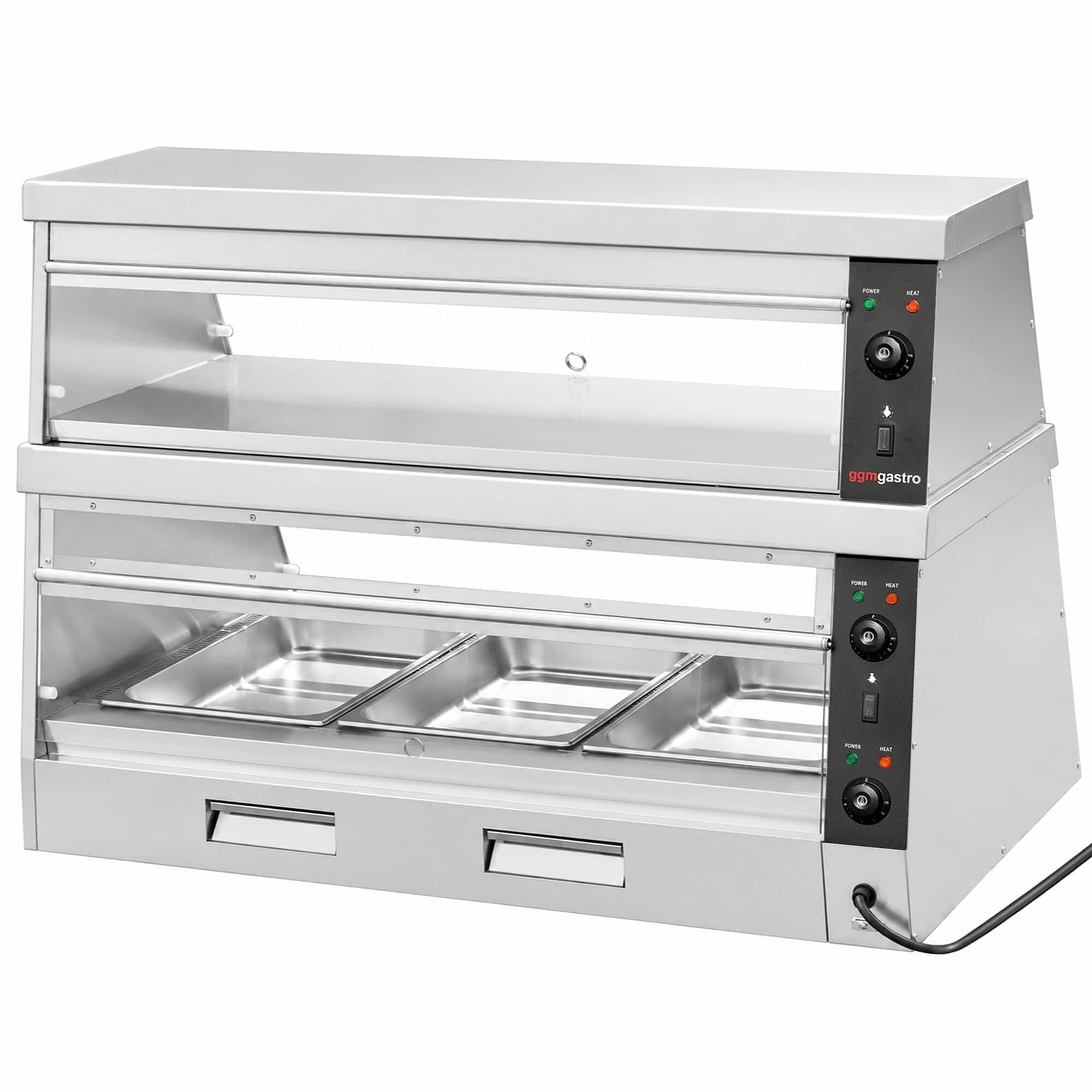 Vitrină de menținere a căldurii – 1200 mm – 3,5 kW – pentru 3 tăvi GN 1/1 – 2 rafturi – cu comandă separată — 6