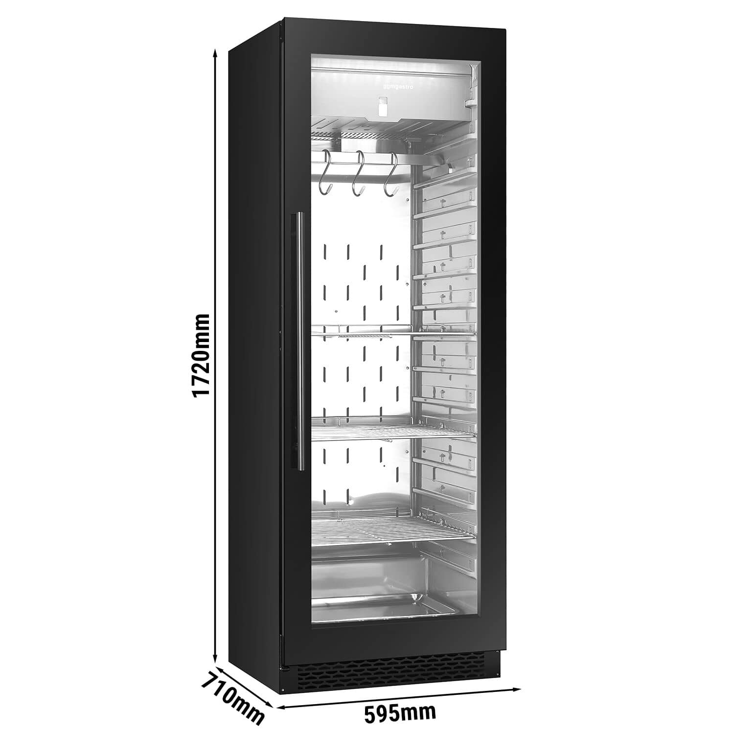 Dulap pentru maturarea cărnii prin uscare - 595 mm - 352 litri - 1 ușă din sticlă fără ramă - Negru — 3