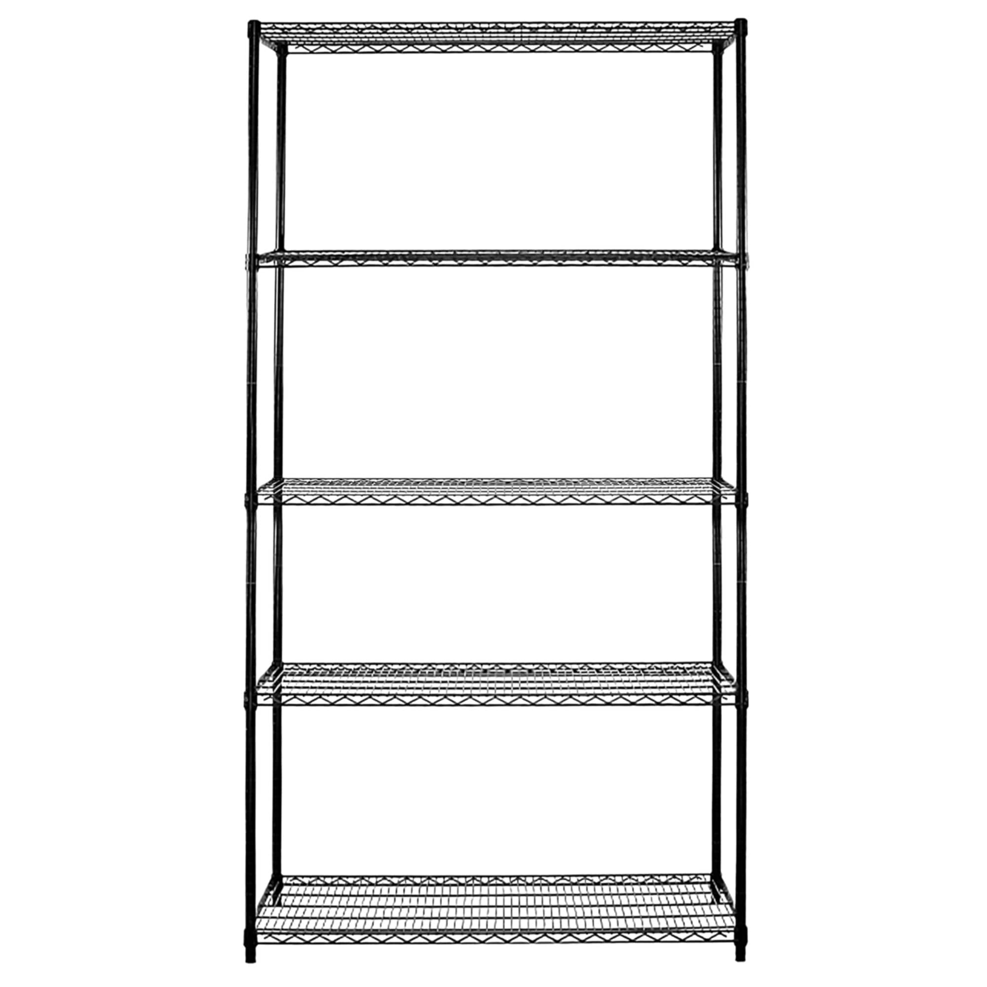 Raft metalic - Modul de bază - 900x450x(H)1800 mm - Adâncime: 450 mm - cu 5 polițe reglabile - negru - Capacitate totală: 180 kg — 5