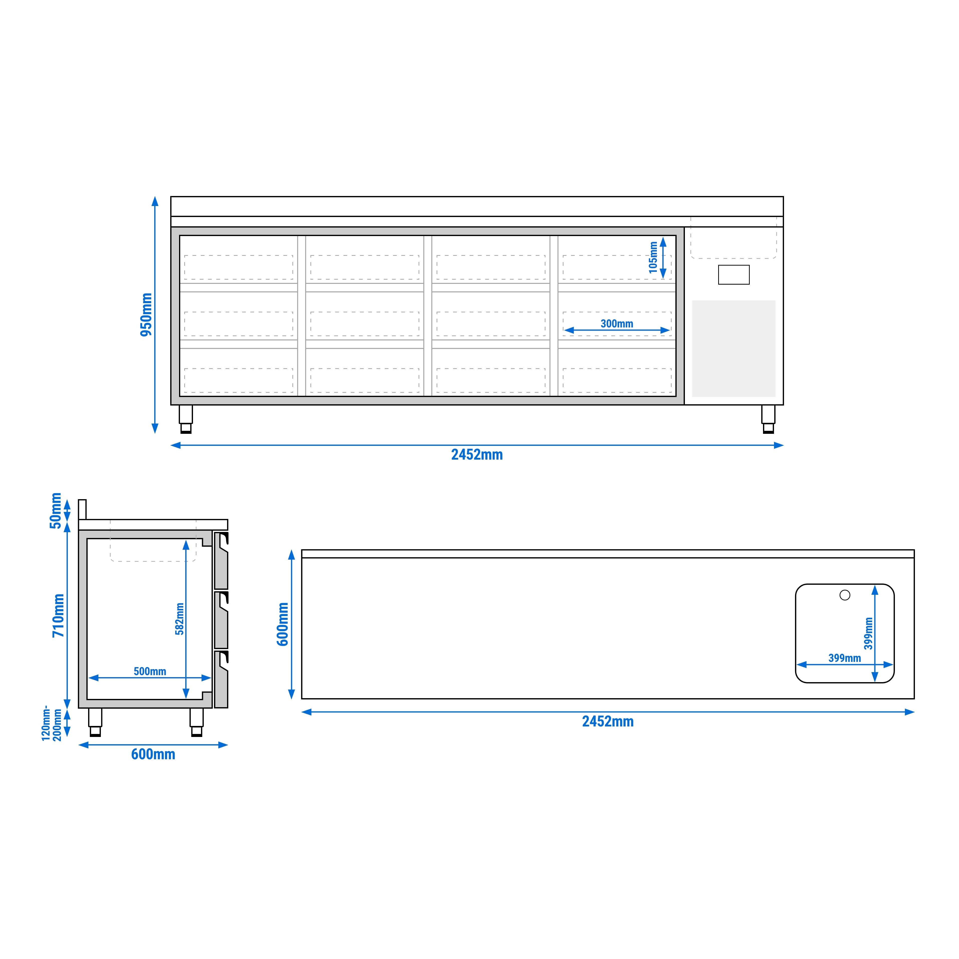 Masă frigorifică PREMIUM PLUS - 2452x600 mm - 510 L - cu 12 sertare - bordură - blat lucru — 8