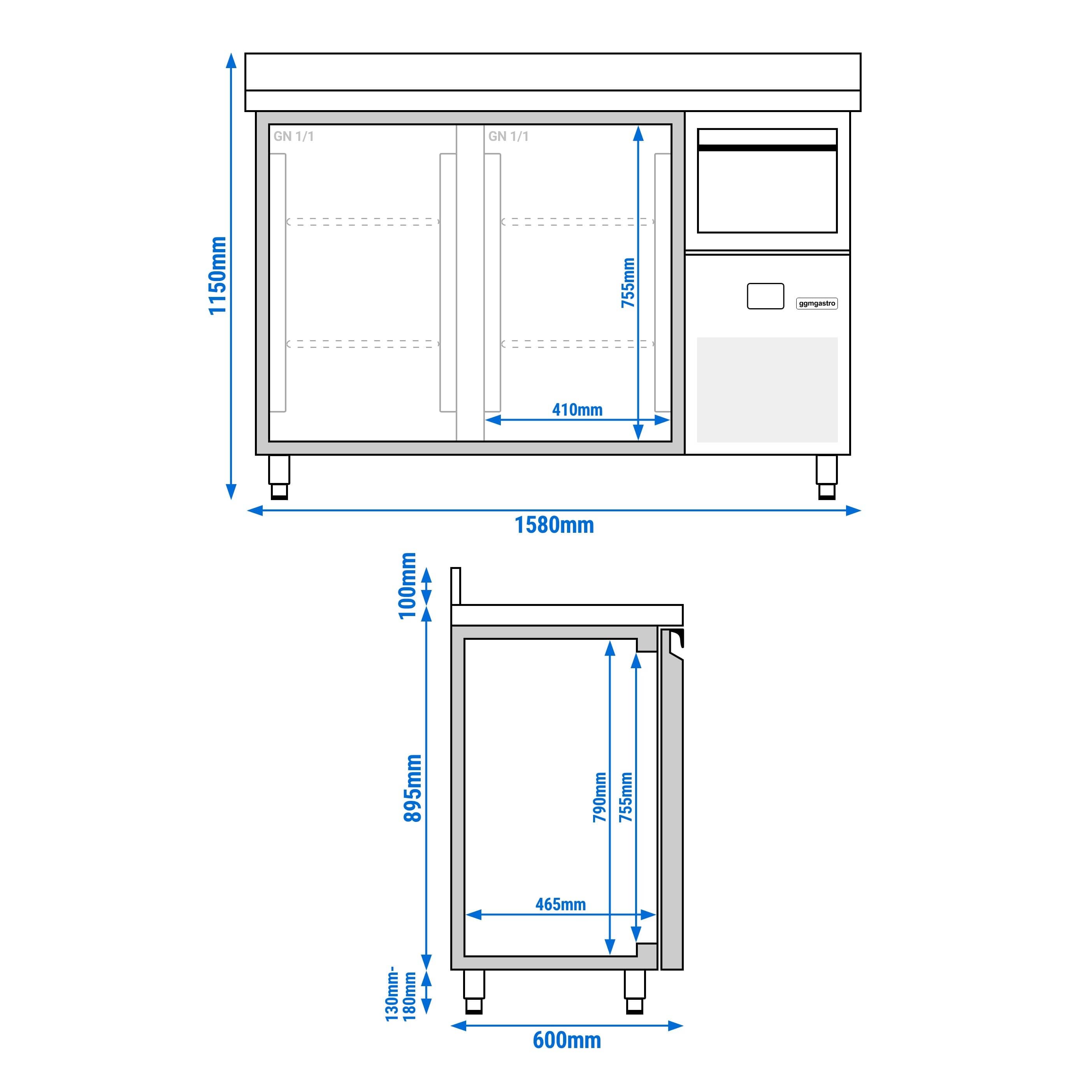 Răcitor Backbar PREMIUM - 1580x600 mm - 365 L - 2 uși pline, bordură spate 40 mm & sertar pentru zaț de cafea (knock box) — 12