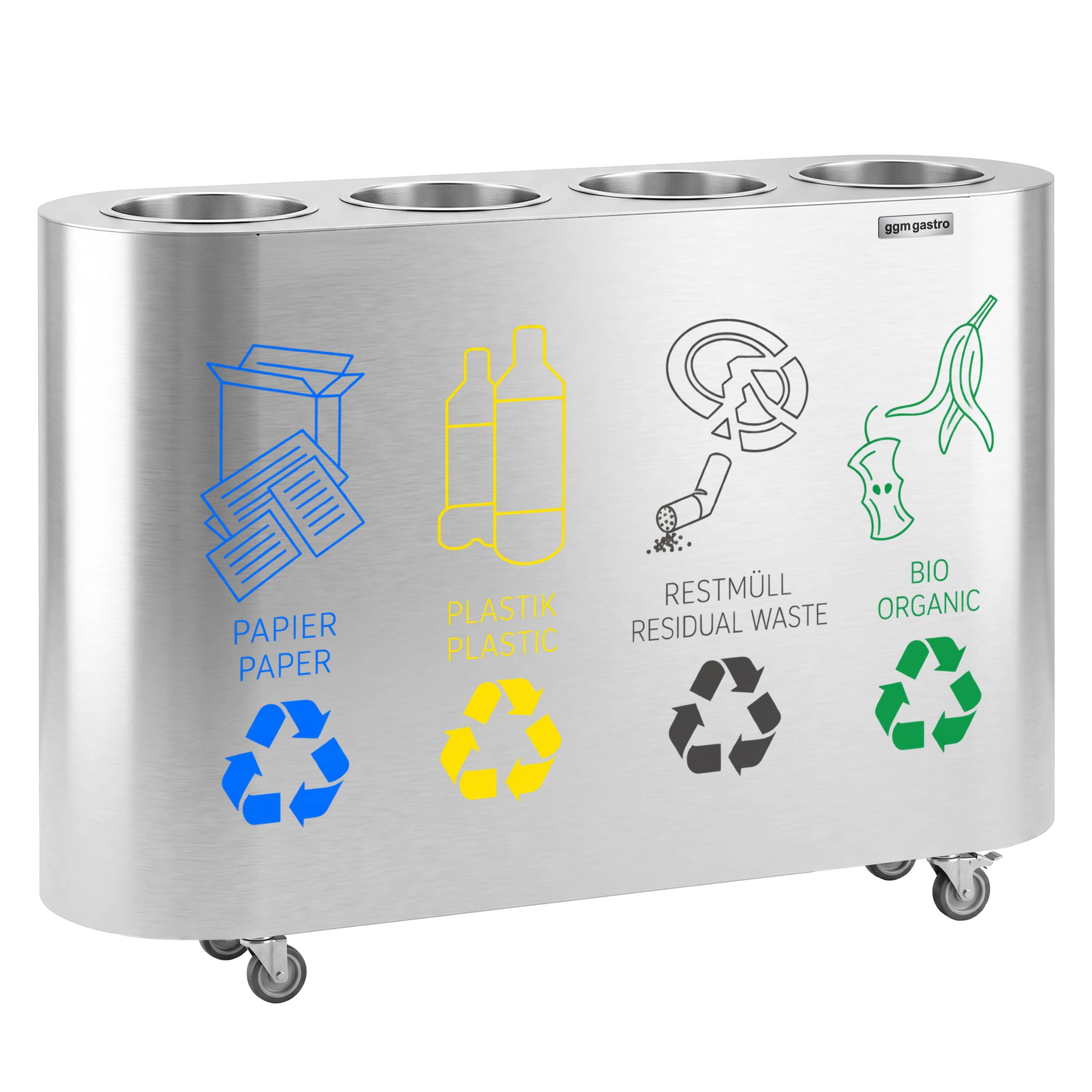 Sistem de sortare a deșeurilor – 4 recipiente de câte 30 de litri fiecare – oțel inoxidabil – cu 4 roți — 2