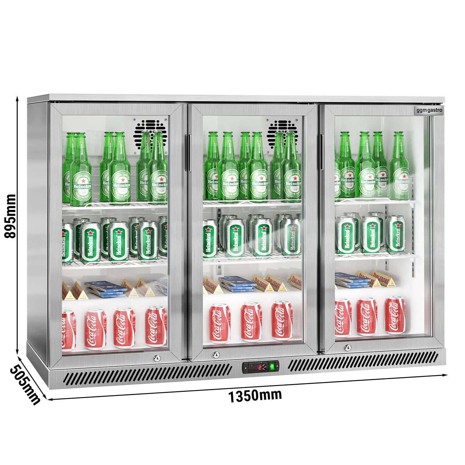 Frigider pentru bar – 1350 mm – 320 litri – cu 3 uși batante din sticlă – oțel inoxidabil — 3