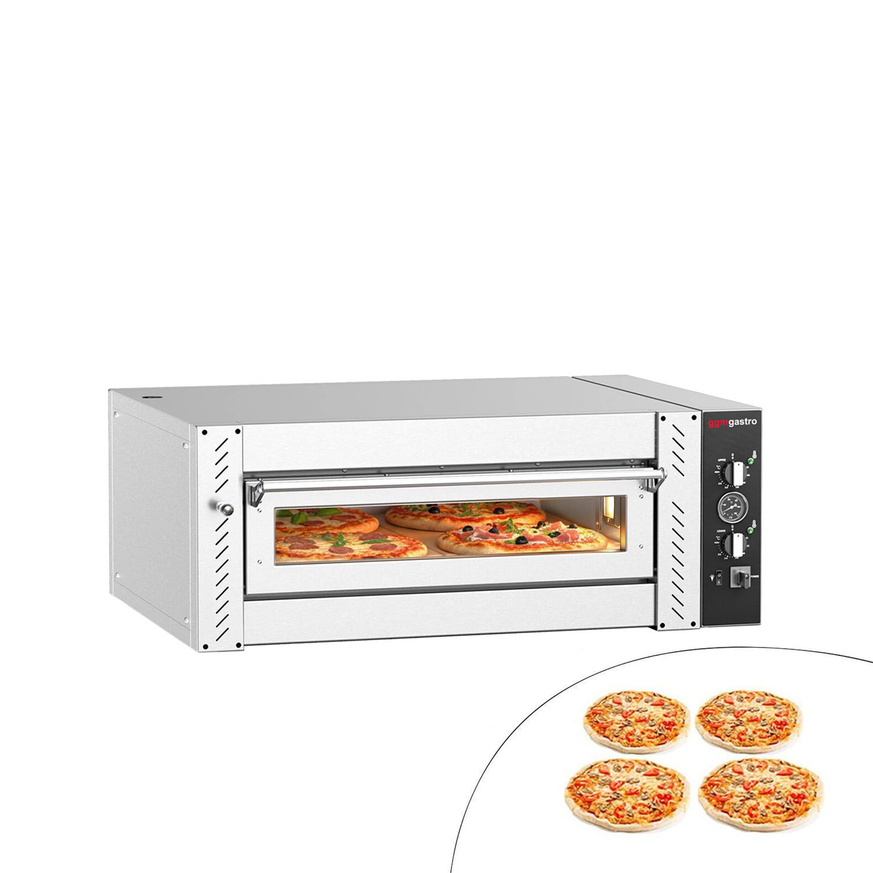 Cuptor pizza electric (vatră din șamotă) - 1010x850x385 mm - 4 x Ø 30 cm - până la 450 °C - Control manual (analogic) — 2