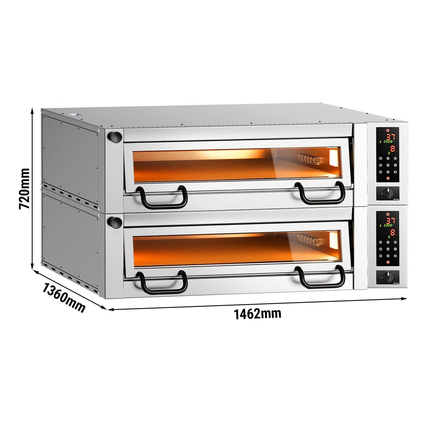 Cuptor pizza electric (vatră din șamotă) - 1462x1360x720 mm - 9+9 x Ø 34 cm - până la 450 °C - Control digital — 3