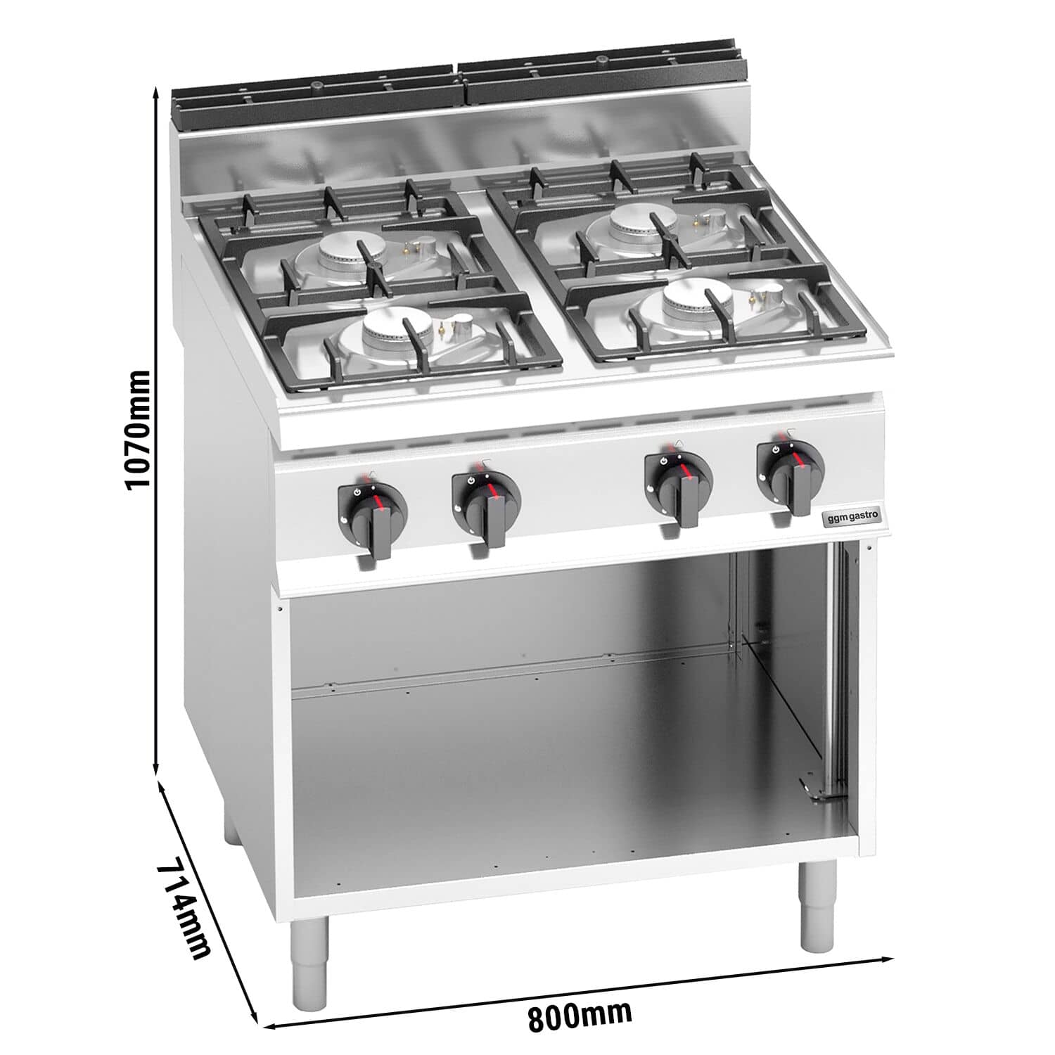 Mașină de gătit / Aragaz profesional pe gaz – LORENZO – seria 700 - 800x714x(H)1070 mm - 21,5 kW - 4 arzătoare - suport deschis — 3