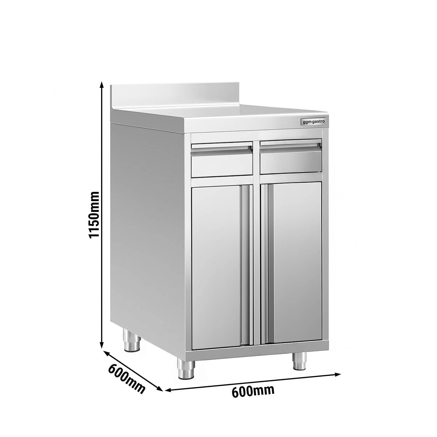 Dulap de lucru – pentru mașina de cafea – 600 x 600 mm – cu 2 uși batante, 2 sertare și rebord — 3