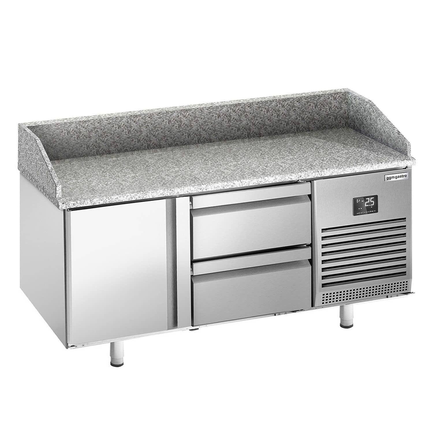 Masă frigorifică pentru preparare pizza PREMIUM PLUS - cu blat din granit - 1490x700 mm - cu 1 ușă & 2 sertare — 4