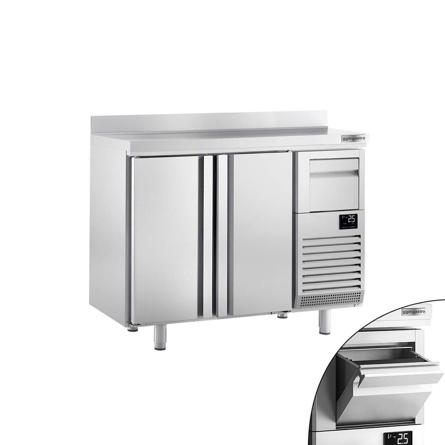 Frigider Bar Profesional PREMIUM PLUS - 1468x600 mm - 340 L - cu 2 uși pline, bordură spate 100 mm & sertar pentru zaț de cafea (knock box) — 2