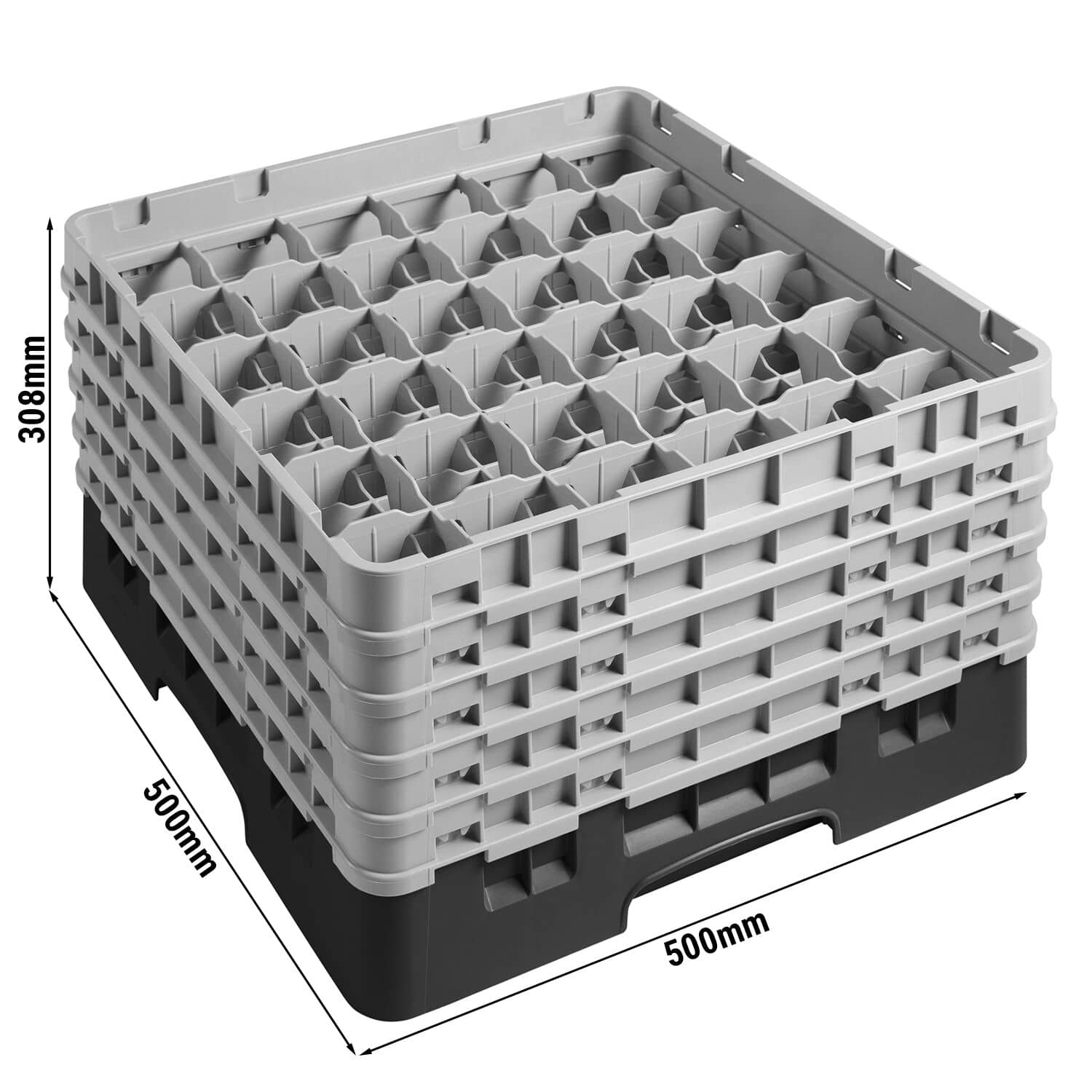 CAMBRO | CAMRACK® - Coș spălător de sticlă 1/1 cu 5 extensii - 500x500mm - 36 compartimente - Negru — 3