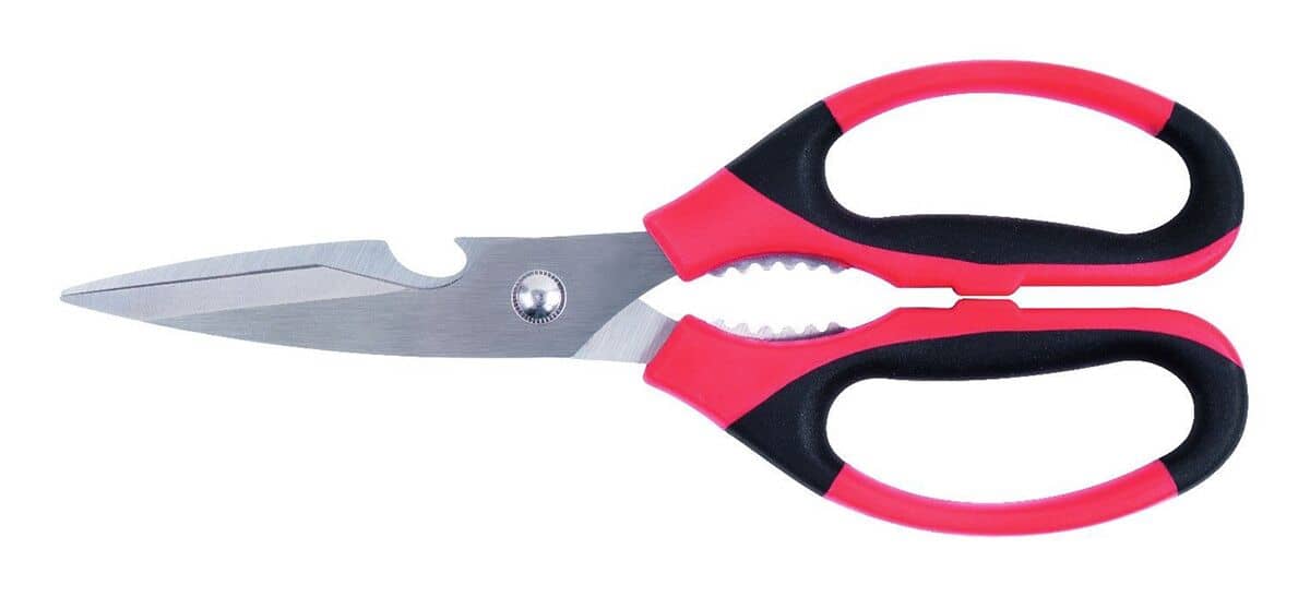 Foarfecă universală de bucătărie - 249 / 110 mm - din oțel inoxidabil - 2 funcții - cu deschizător de sticle, deschizător pentru capace filetate — 2