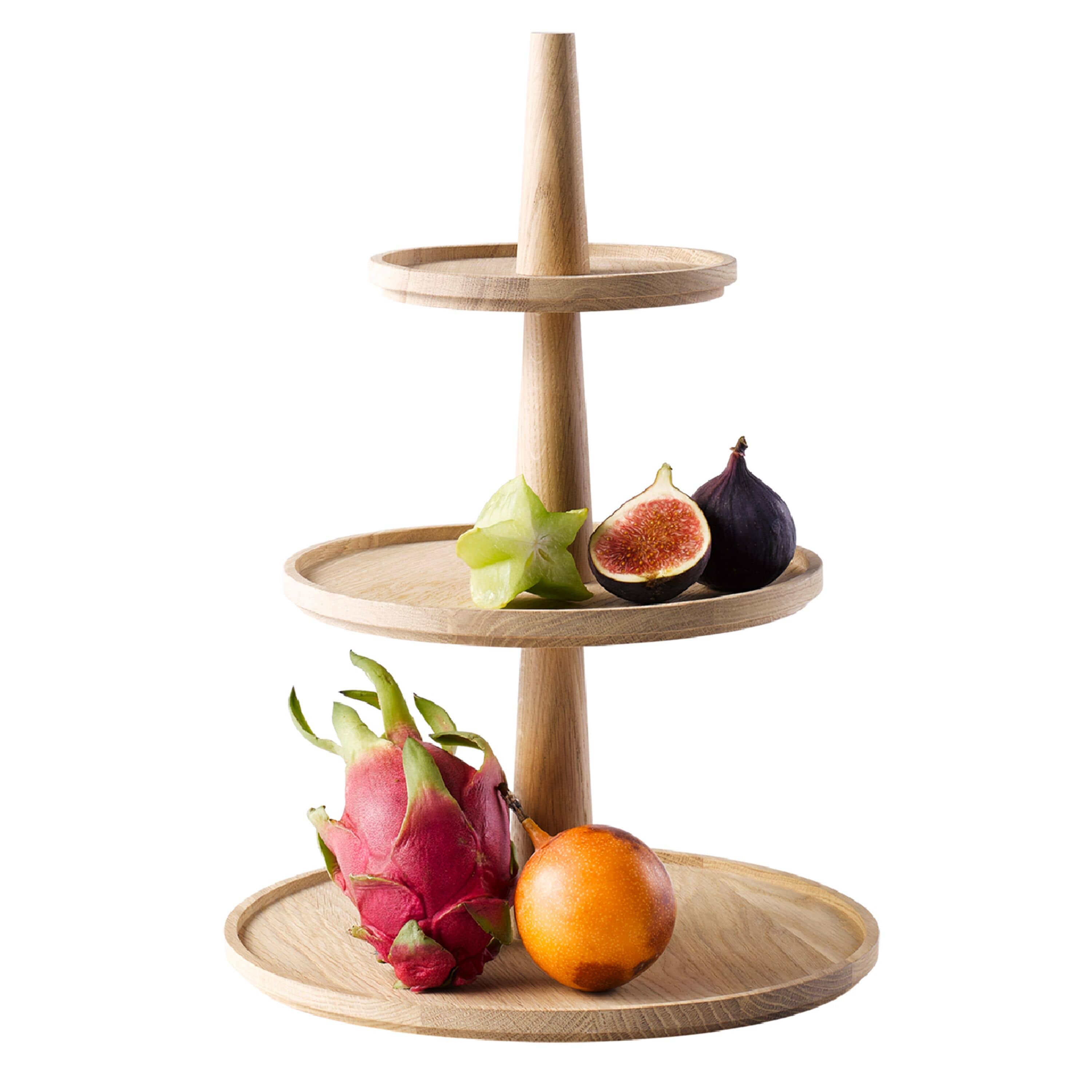 Etajeră - VALO - cu 3 rafturi - rotundă - lemn de stejar - Înălțime: 420 mm — 2